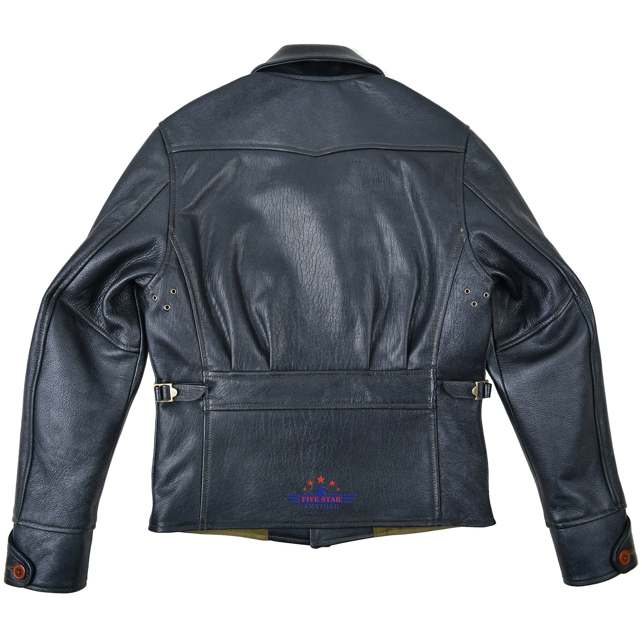 FiveStar Leather Half Belt Goat Leather Black Jacket sold by Five Star Leather product image thumbnail 2