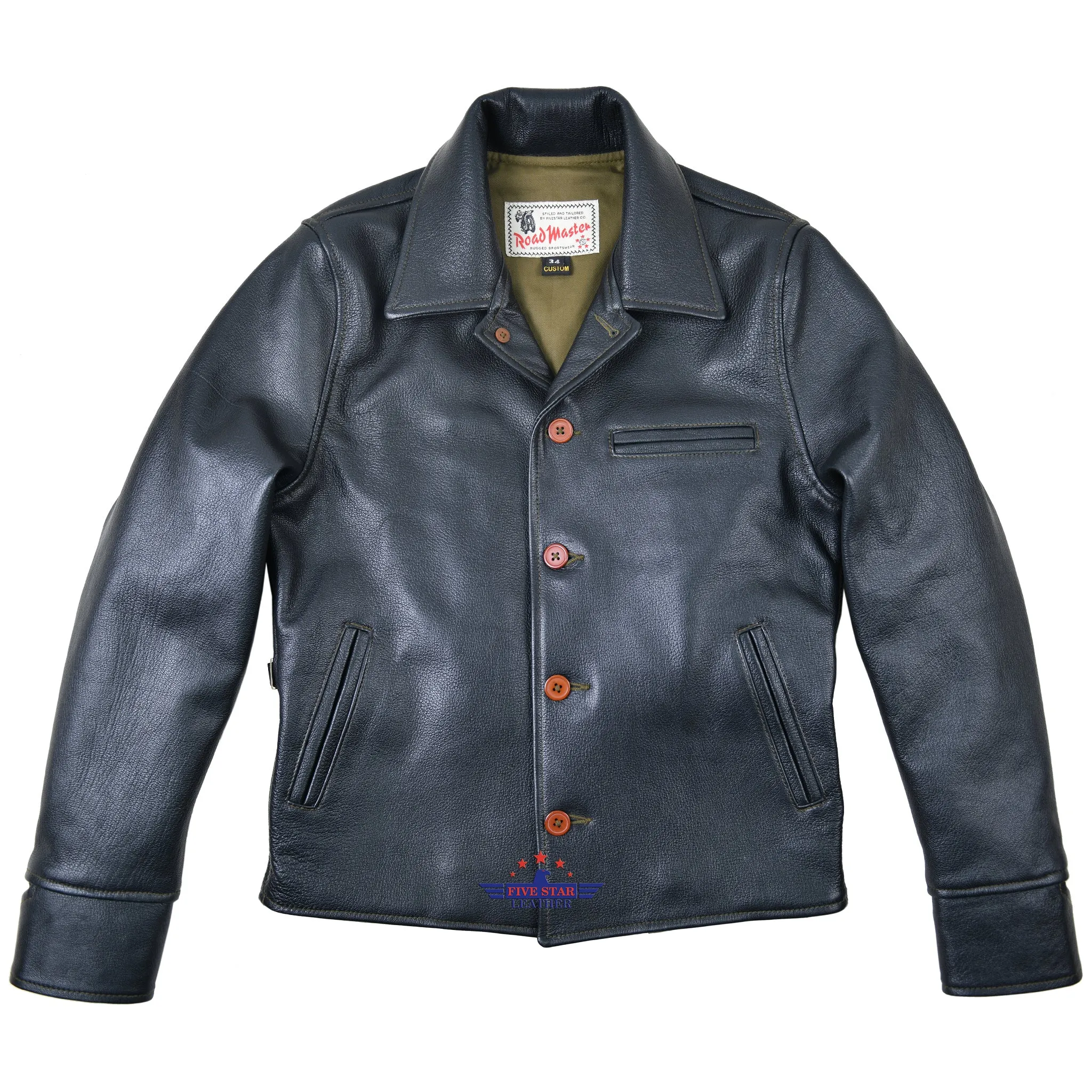 FiveStar Leather Half Belt Goat Leather Black Jacket sold by Five Star Leather