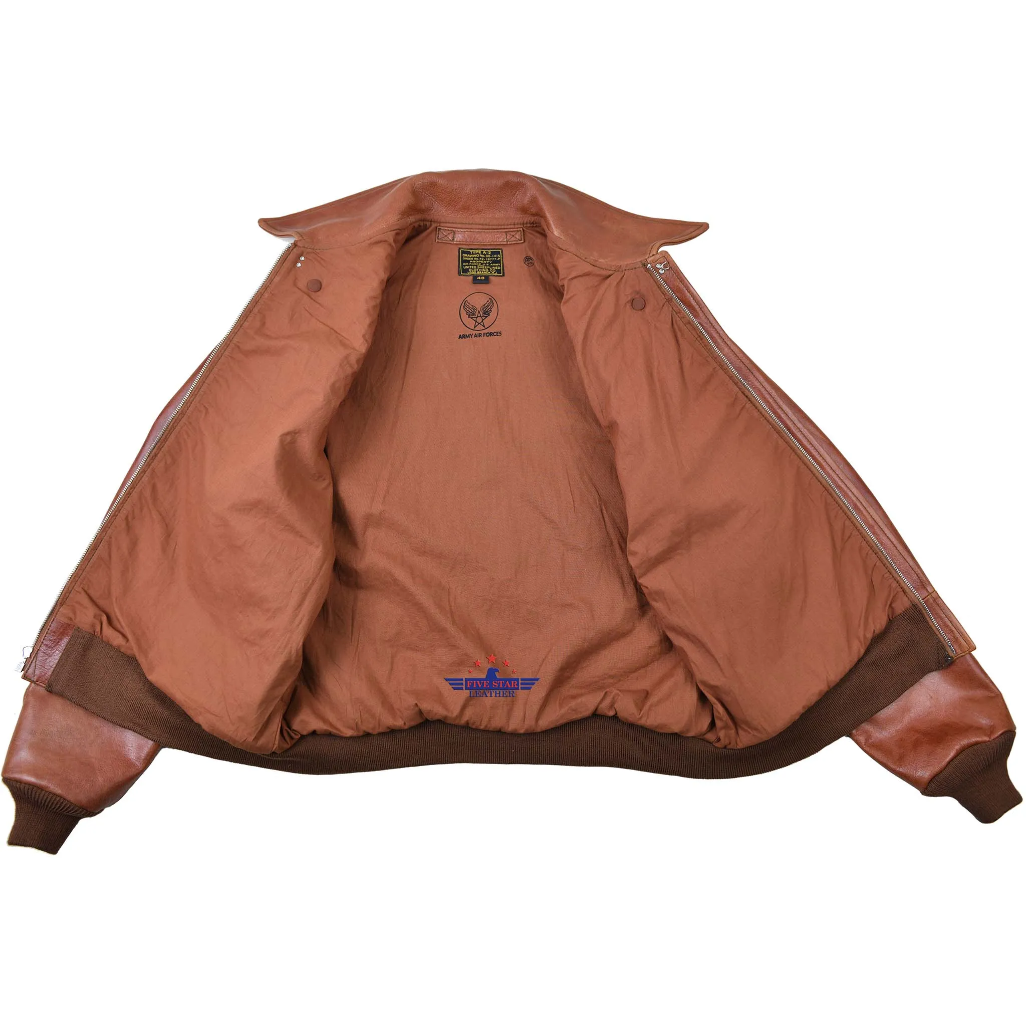 FiveStar Leather Repro Type A2 United Sheeplined Clothing CO. ORDER NO.42.18777-P Real Horsehide Leather Visky Brown Jacket sold by Five Star Leather product image thumbnail 5