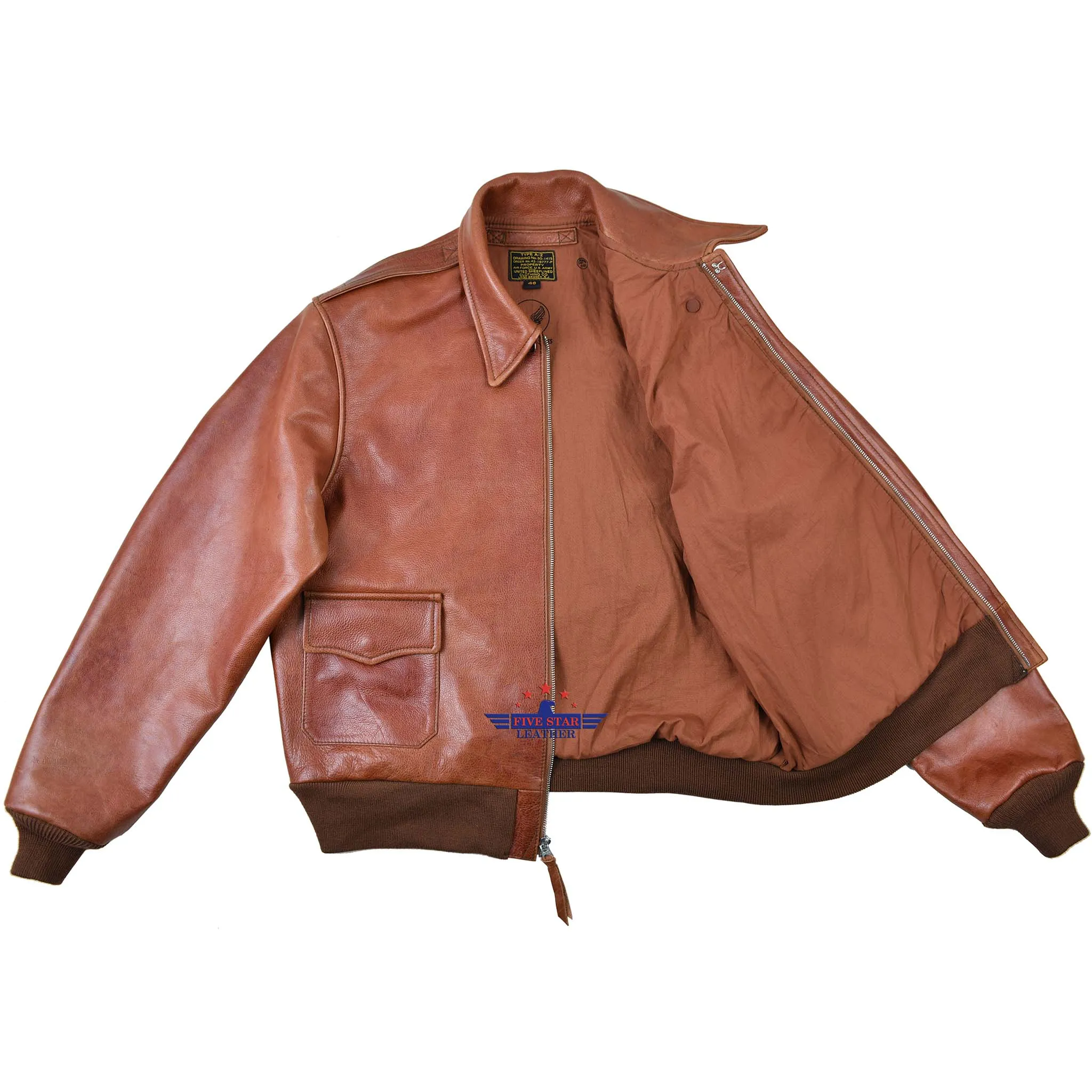 FiveStar Leather Repro Type A2 United Sheeplined Clothing CO. ORDER NO.42.18777-P Real Horsehide Leather Visky Brown Jacket sold by Five Star Leather product image thumbnail 4