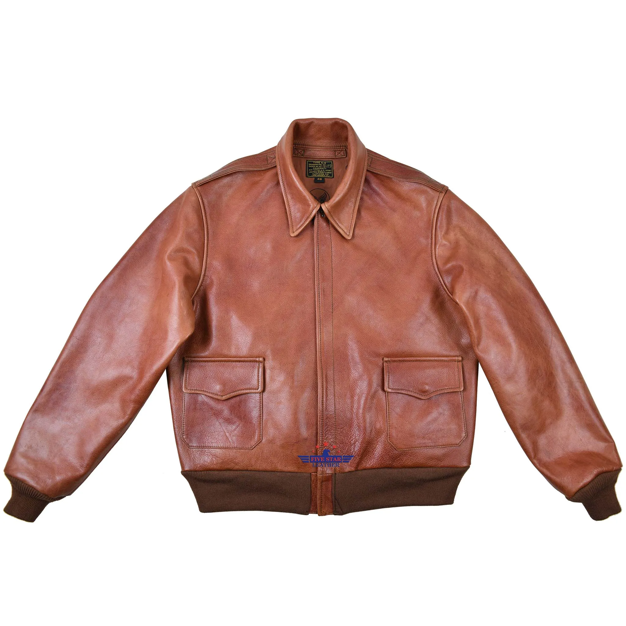 FiveStar Leather Repro Type A2 United Sheeplined Clothing CO. ORDER NO.42.18777-P Real Horsehide Leather Visky Brown Jacket sold by Five Star Leather