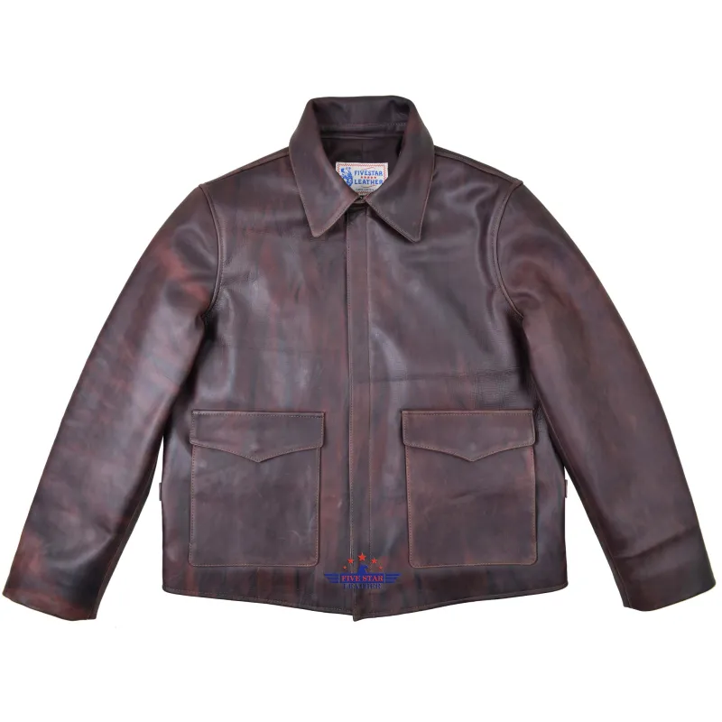 FiveStar leather Crusader Jacket Horse Hide Distressed Brown Leather made by Five Star Leather