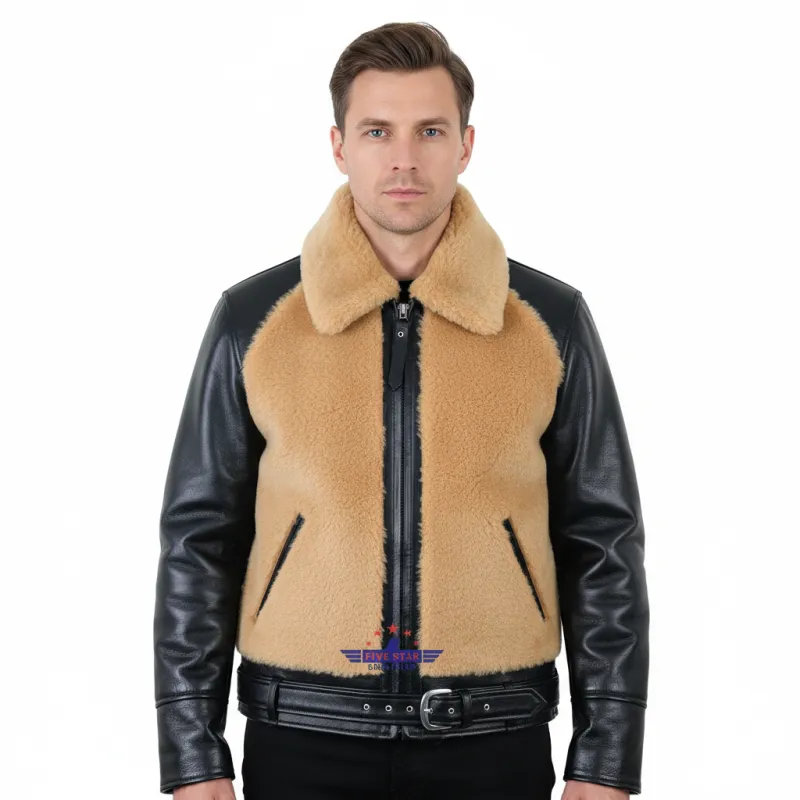 FiveStar Leather 1930s Grizzly Jacket Blonde Fur with HorseHide Black Leather sold by Five Star Leather