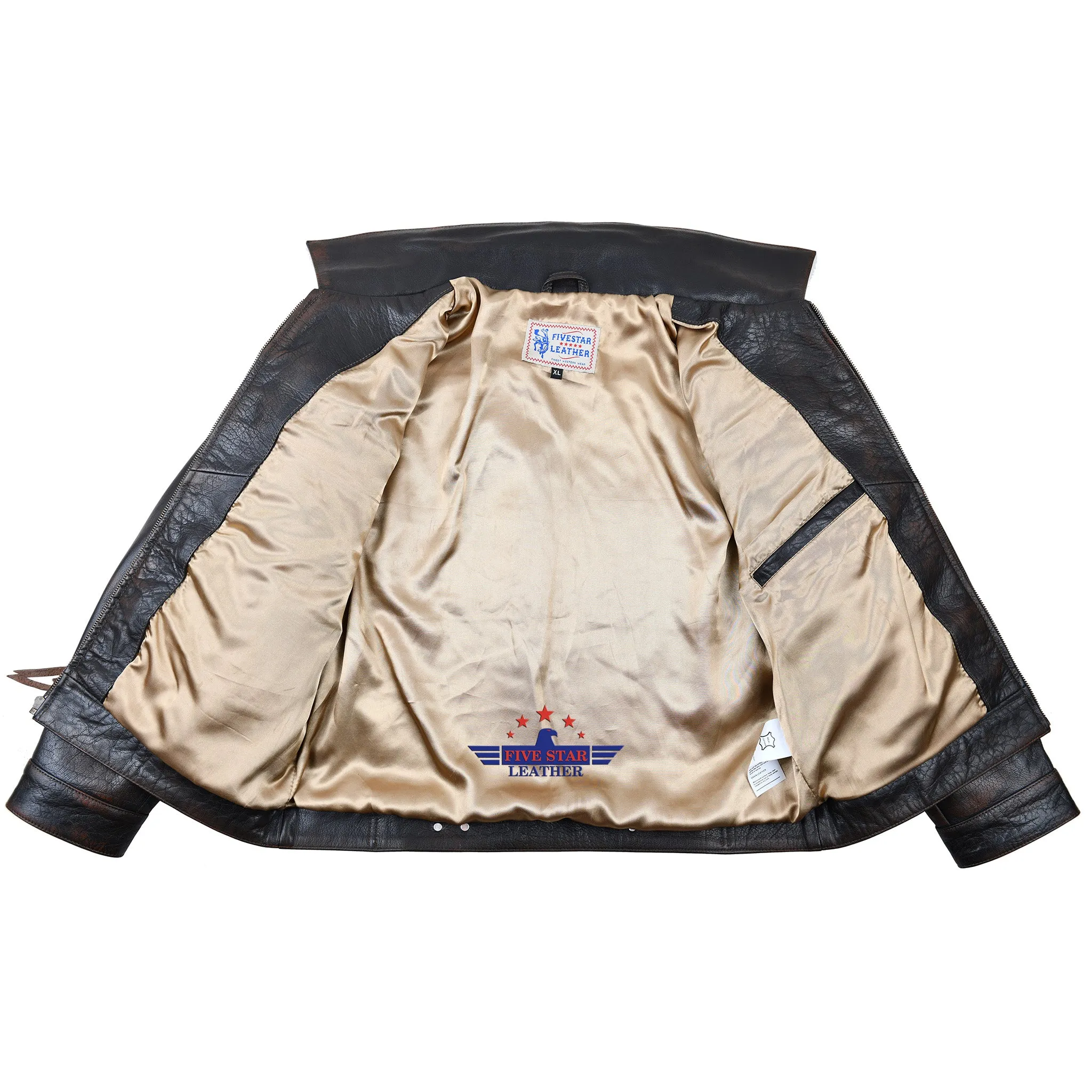 FiveStar Leather Men Trucker Classic Buffalo Distressed Brown Western Denim Leather Jacket sold by Five Star Leather product image thumbnail 5