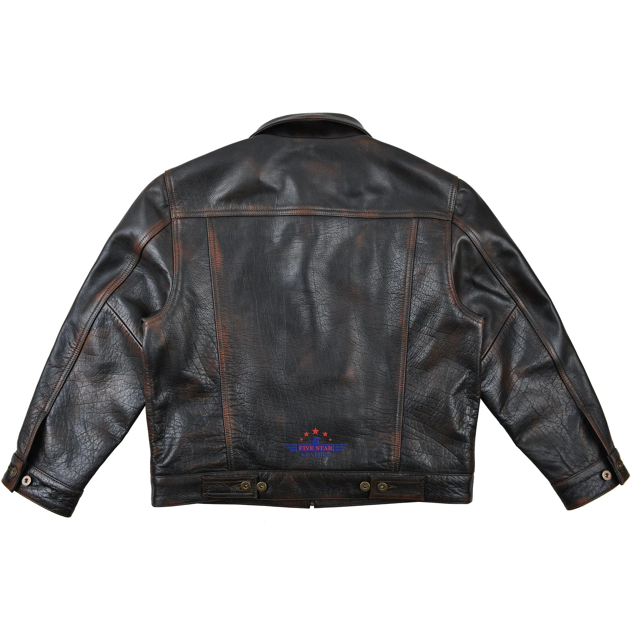 FiveStar Leather Men Trucker Classic Buffalo Distressed Brown Western Denim Leather Jacket sold by Five Star Leather product image thumbnail 3