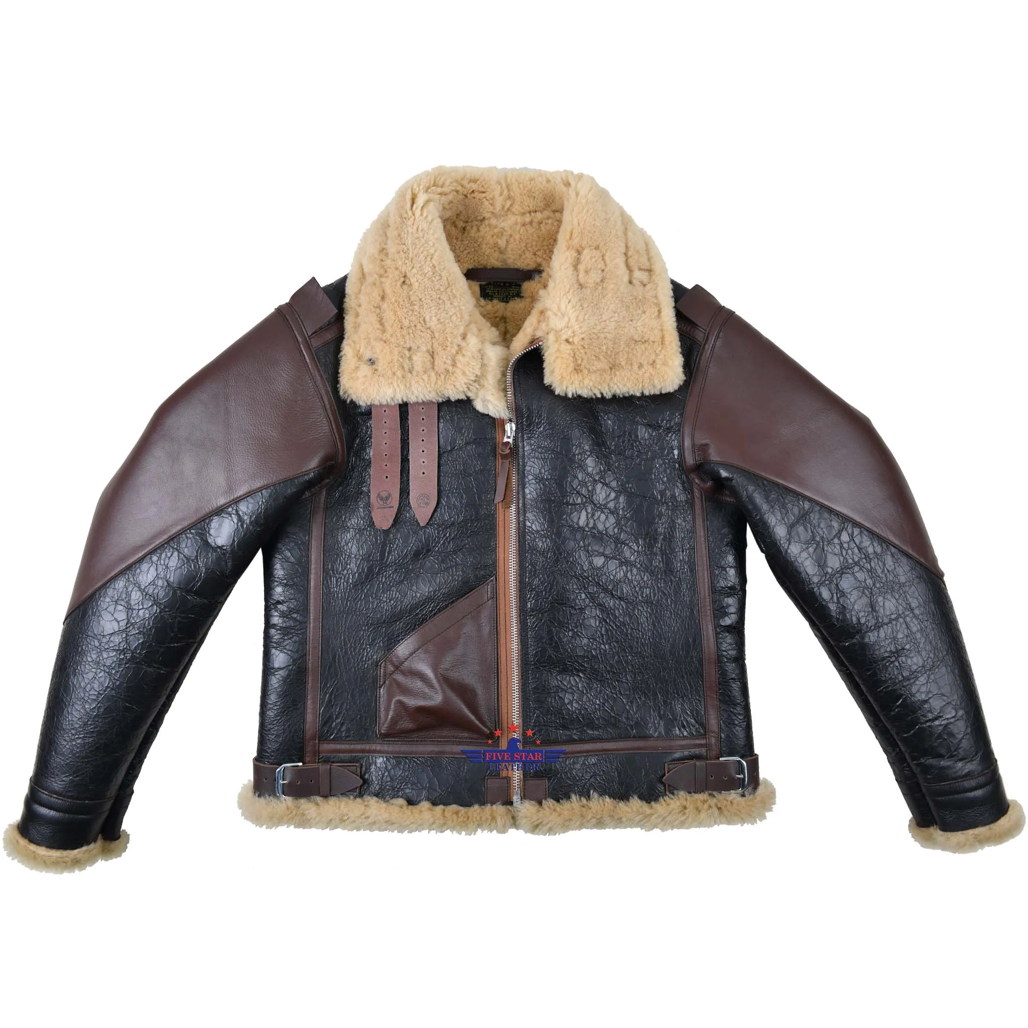 FiveStar Leather USAAF B-3 AC Drawing No. 33H5595 Order No. 535-42-18655-P H.L.B. Corp. N.Y. Sheepskin Seal Brown Flight Jacket sold by Five Star Leather