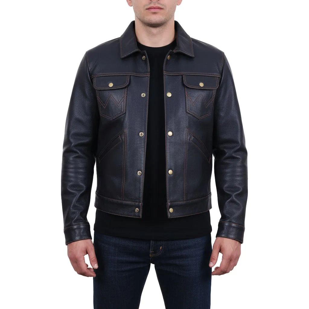 FiveStar Leather Custom Trucker Jacket Unlined Goatskin Seal Brown sold by Five Star Leather