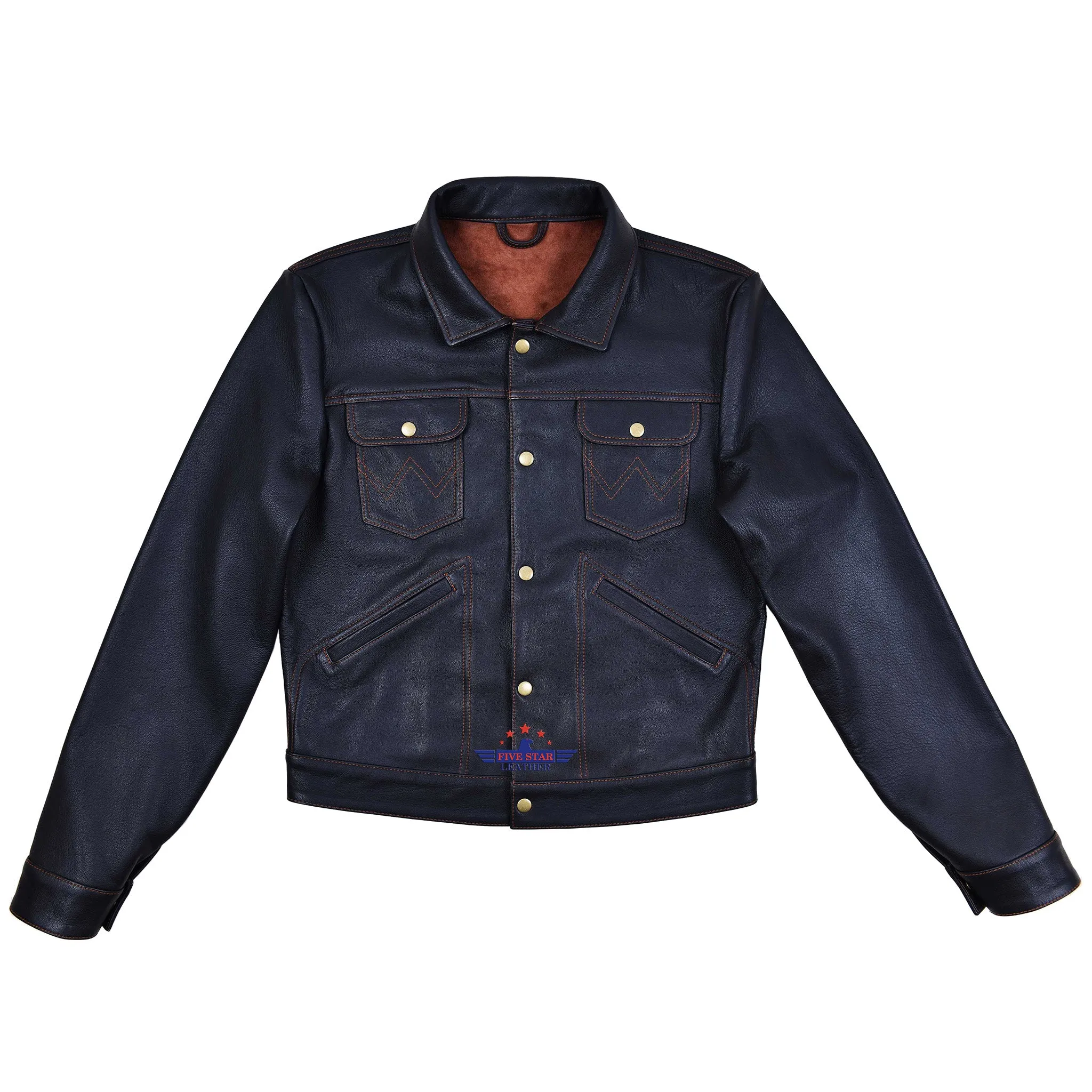 FiveStar Leather Custom Trucker Jacket Unlined Goatskin Seal Brown sold by Five Star Leather product image thumbnail 4