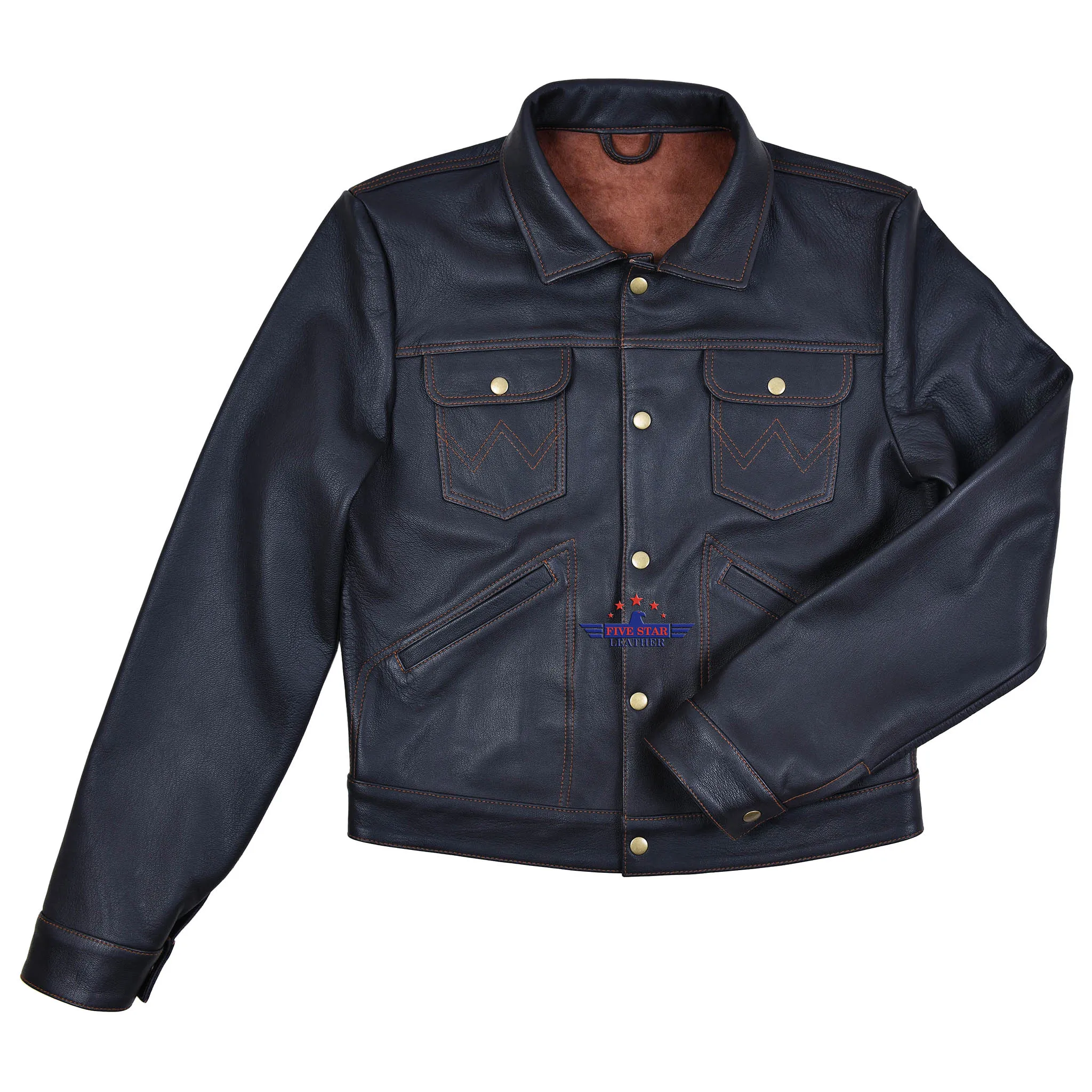 FiveStar Leather Custom Trucker Jacket Unlined Goatskin Seal Brown sold by Five Star Leather product image thumbnail 2