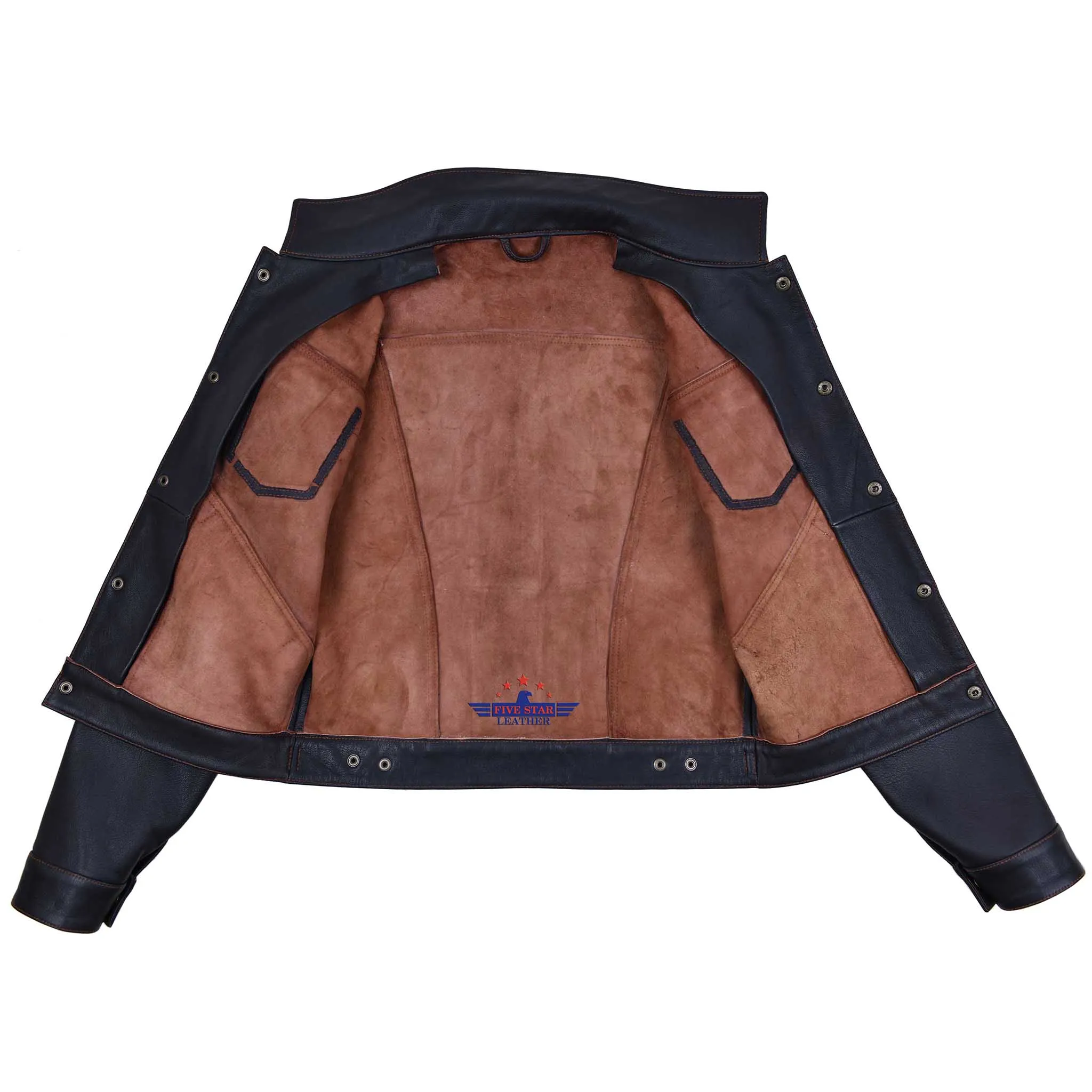 FiveStar Leather Custom Trucker Jacket Unlined Goatskin Seal Brown sold by Five Star Leather product image thumbnail 5