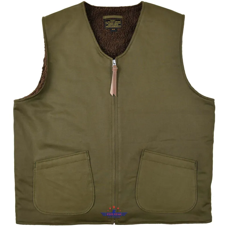 FiveStar Leather Aviator Cloth Vest Olive Color sold by Five Star Leather