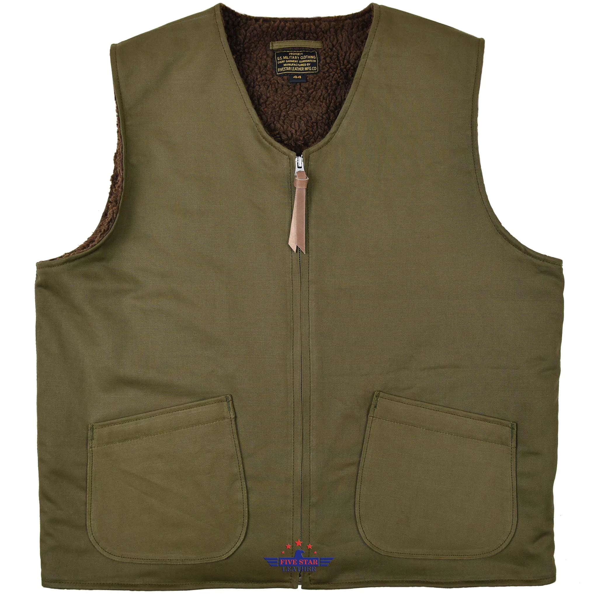 FiveStar Leather Aviator Cloth Vest Olive Color sold by Five Star Leather