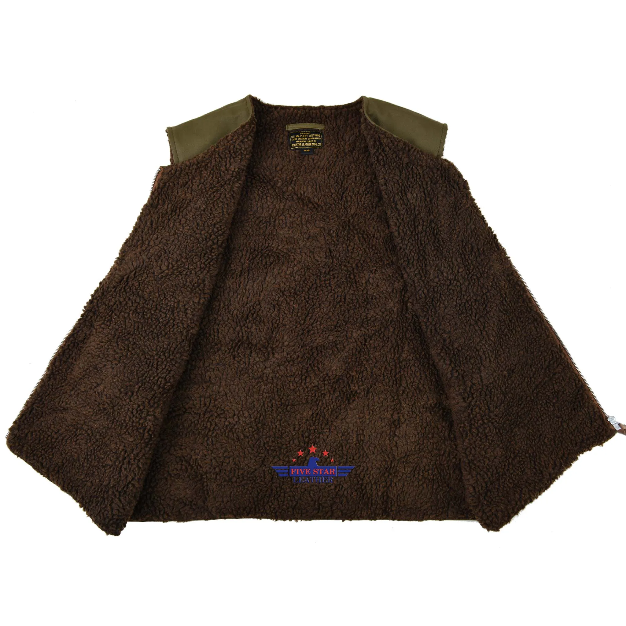 FiveStar Leather Aviator Cloth Vest Olive Color sold by Five Star Leather product image thumbnail 4