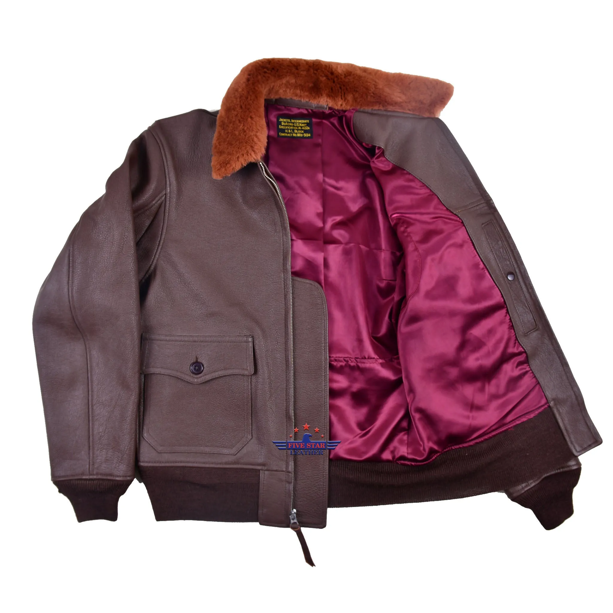 FiveStar Leather Repro M422A Jacket from the H&L block Goatskin Mid Brown sold by Five Star Leather product image thumbnail 4