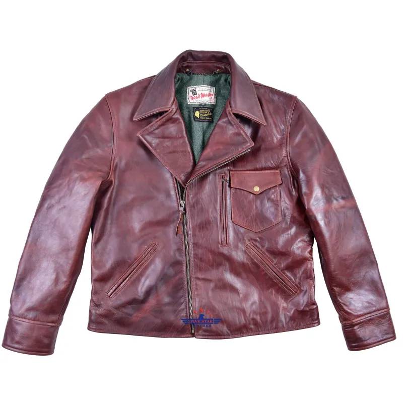 FiveStar Leather Men Road Master Half Belt Leather Jacket Brown Pull Up Leather sold by Five Star Leather