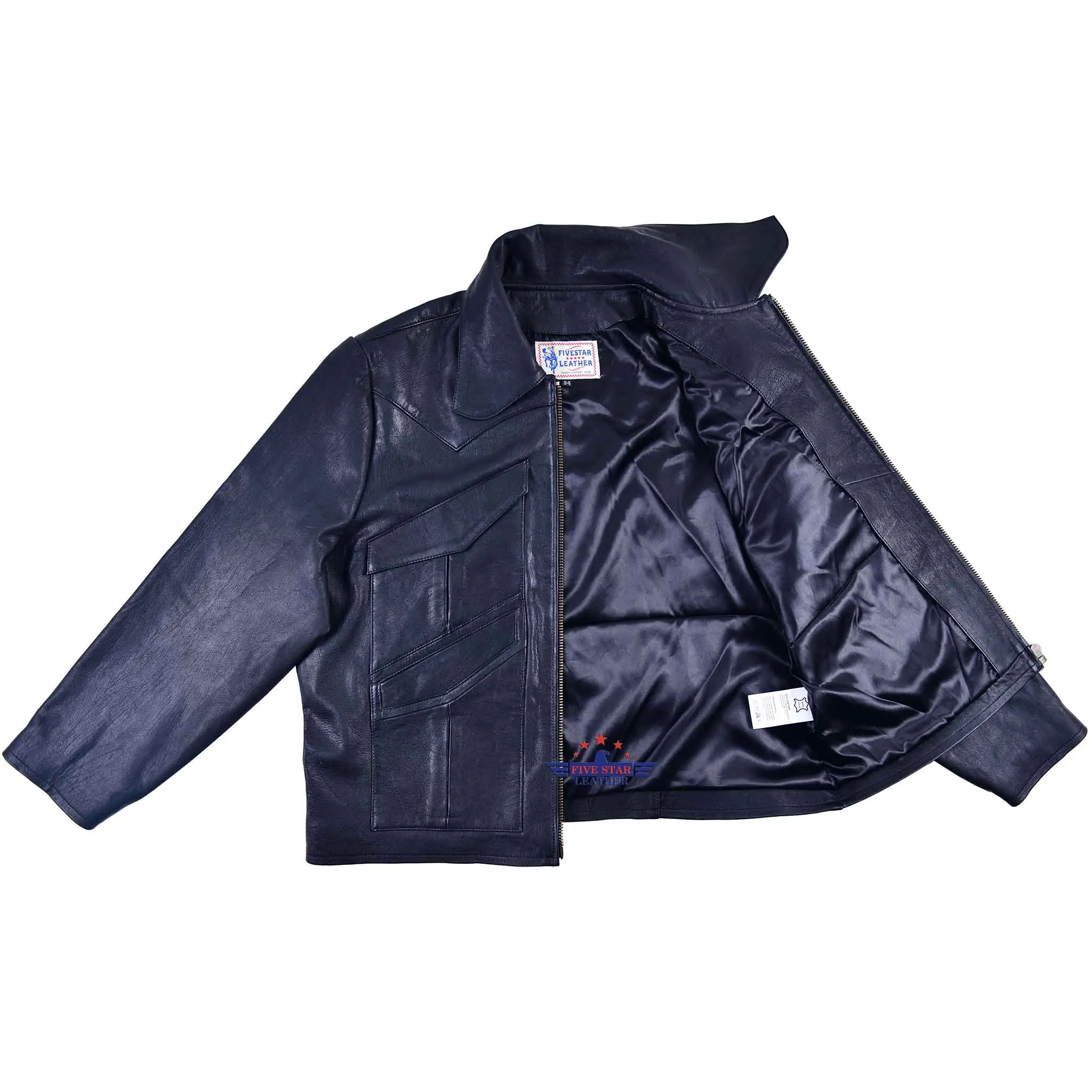 FiveStar Leather Men Vintage Winchester Jacket Black Goatskin sold by Five Star Leather product image thumbnail 5