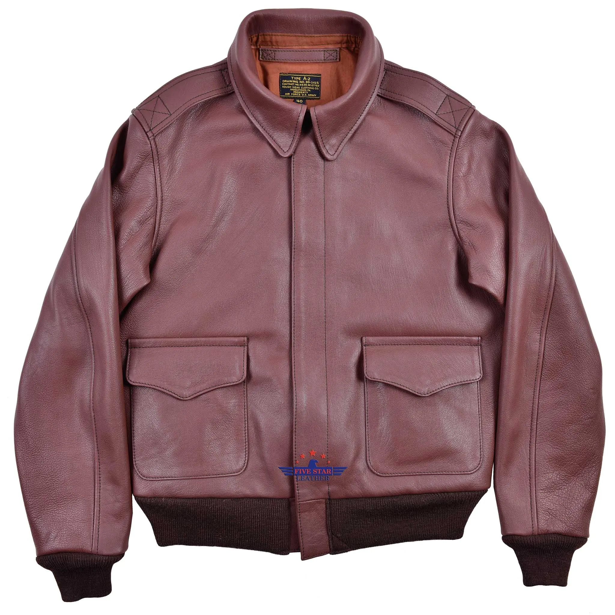 Repro A2 RW Clothing Co Contract No. W535 AC-27752 Real Goat Leather Russet Brown Jacket sold by Five Star Leather