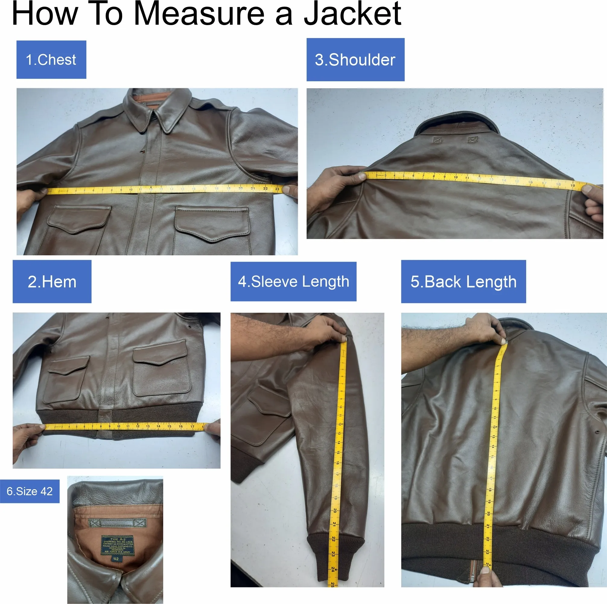 Repro A2 RW Clothing Co Contract No. W535 AC-27752 Real Goat Leather Russet Brown Jacket sold by Five Star Leather product image thumbnail 5