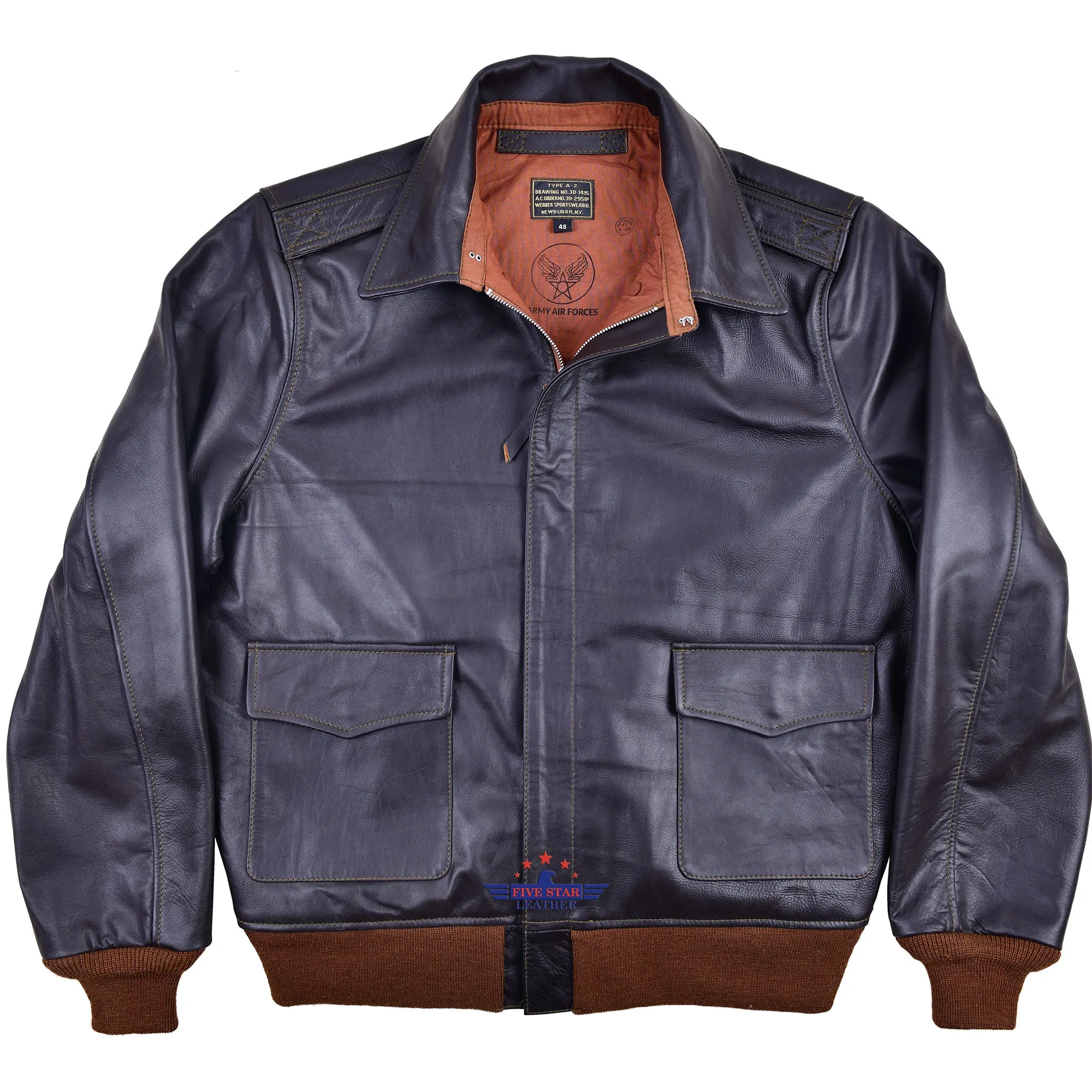 A2 REPRO WWII 1939 WERBER SPORTSWEAR Seal Brown Horse Hide Leather Jacket sold by Five Star Leather product image thumbnail 3