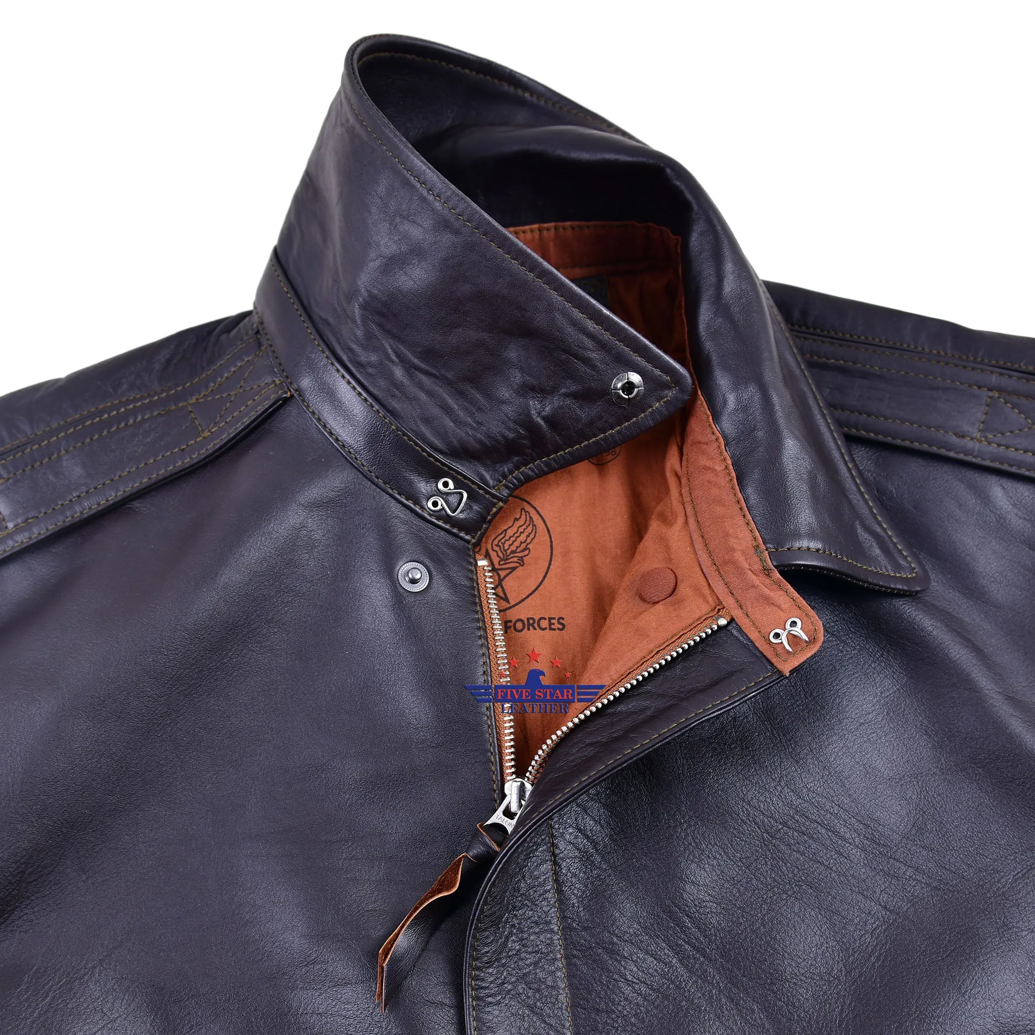 A2 REPRO WWII 1939 WERBER SPORTSWEAR Seal Brown Horse Hide Leather Jacket sold by Five Star Leather product image thumbnail 4
