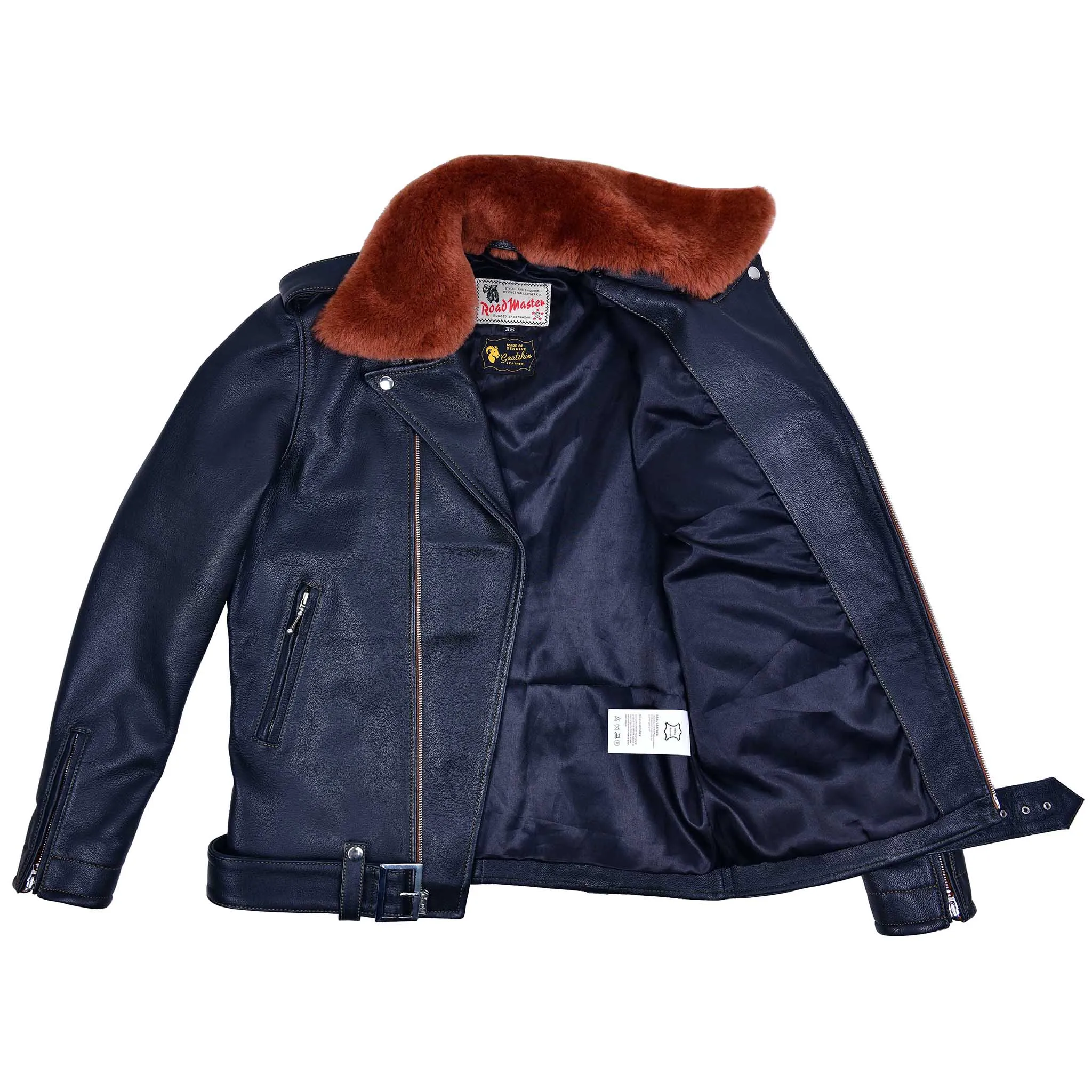 FiveStar Leather Vintage Reverse D Pocket Road Master Men Jacket Black Goatskin sold by Five Star Leather product image thumbnail 2