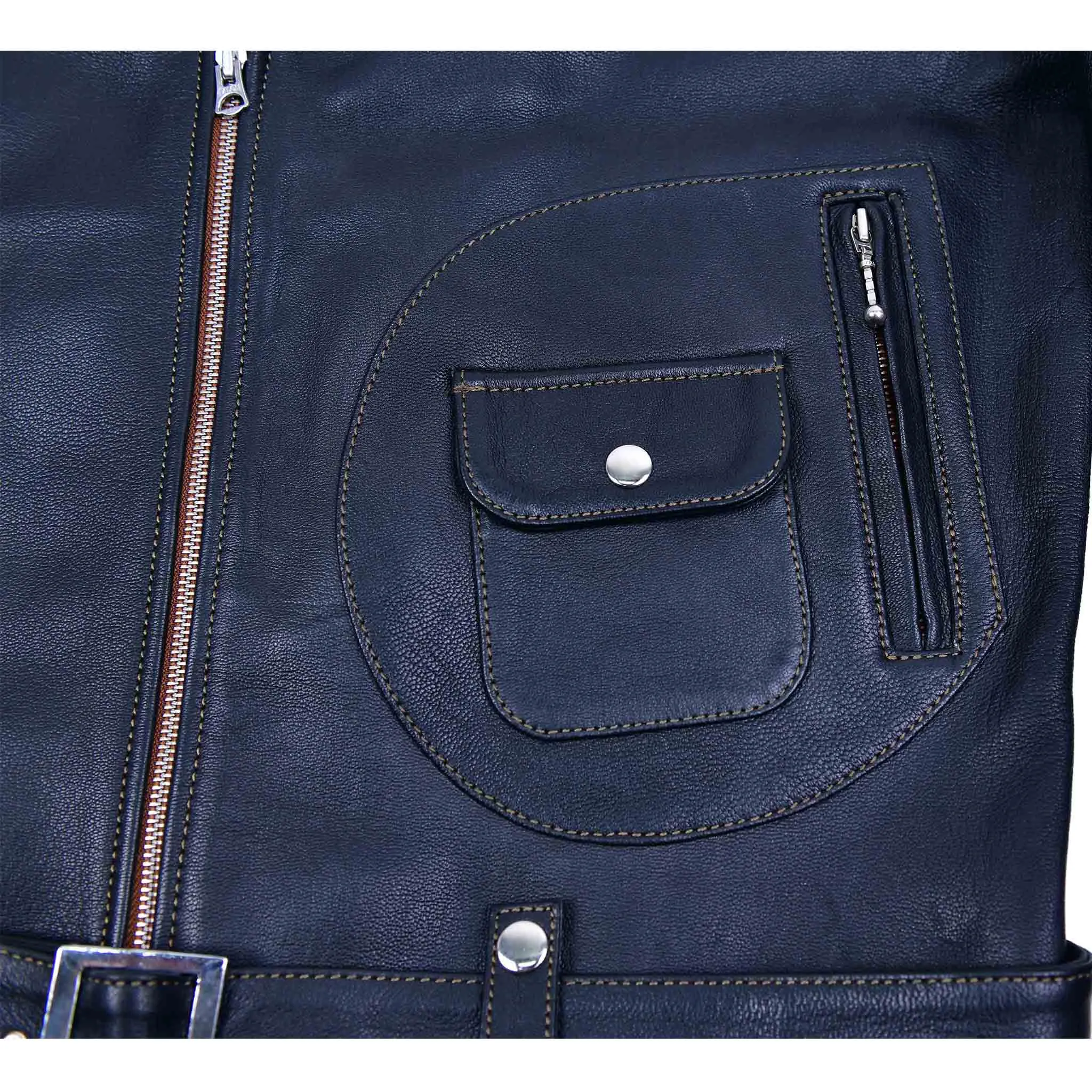 FiveStar Leather Vintage Reverse D Pocket Road Master Men Jacket Black Goatskin sold by Five Star Leather product image thumbnail 5