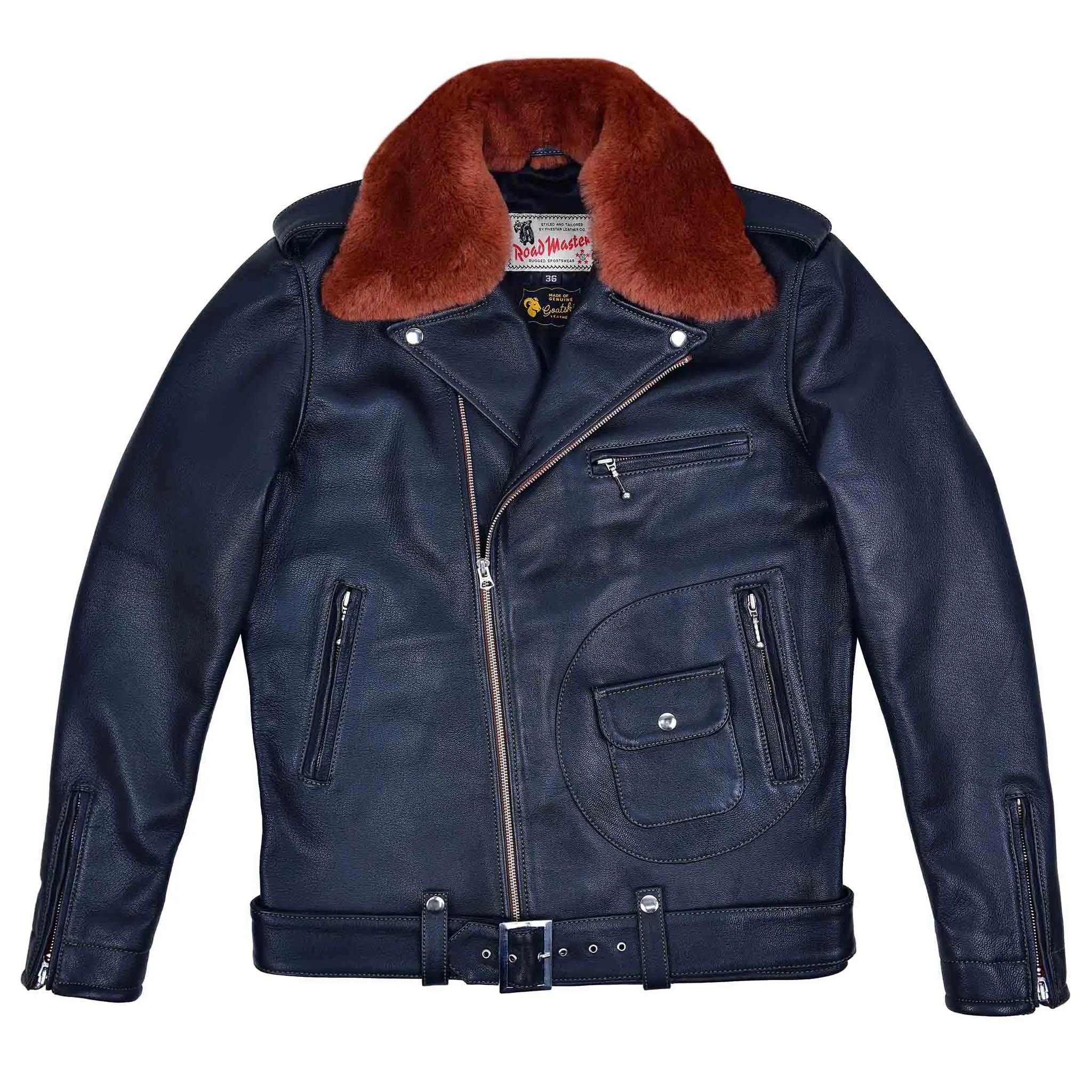 FiveStar Leather Vintage Reverse D Pocket Road Master Men Jacket Black Goatskin sold by Five Star Leather