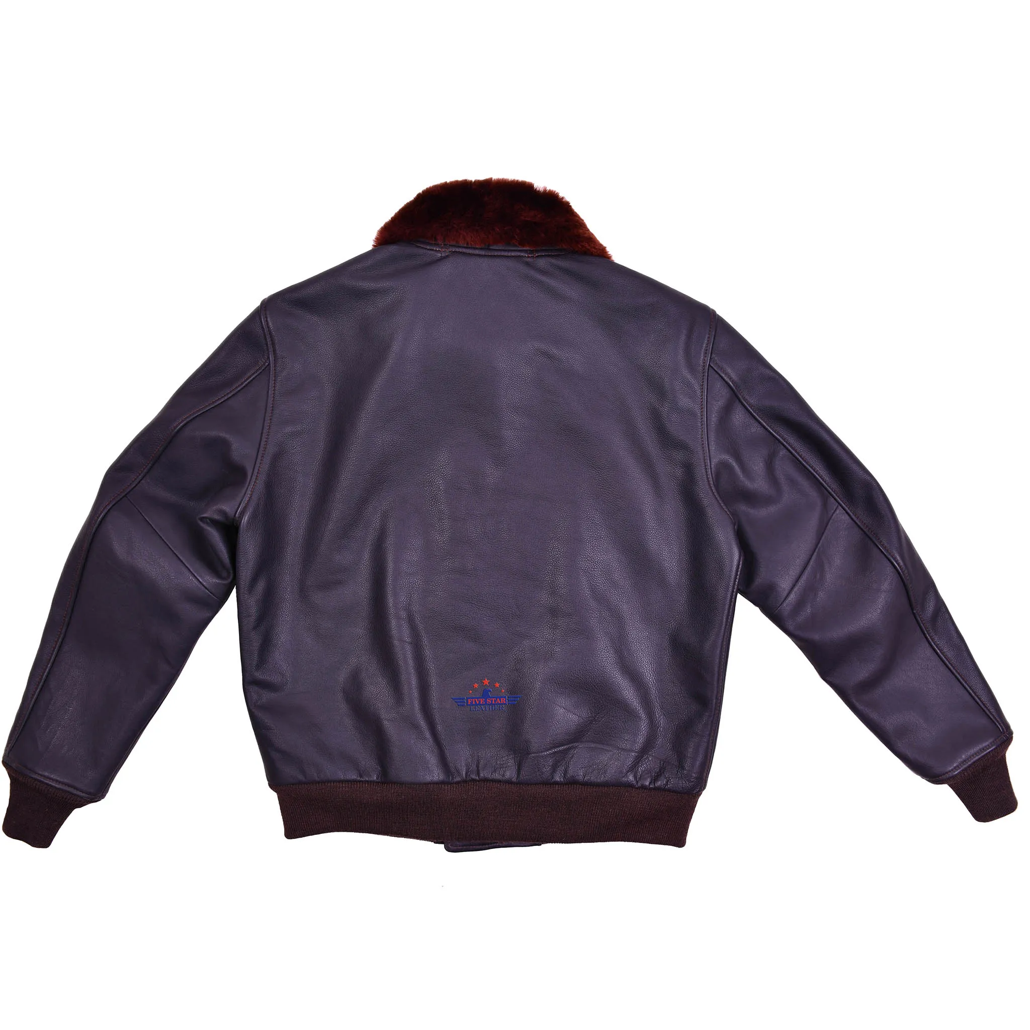 Men Sky King Wind Breaker Jacket Real Steerhide Seal Brown Leather with Mouton Fur Collar sold by Five Star Leather product image thumbnail 2