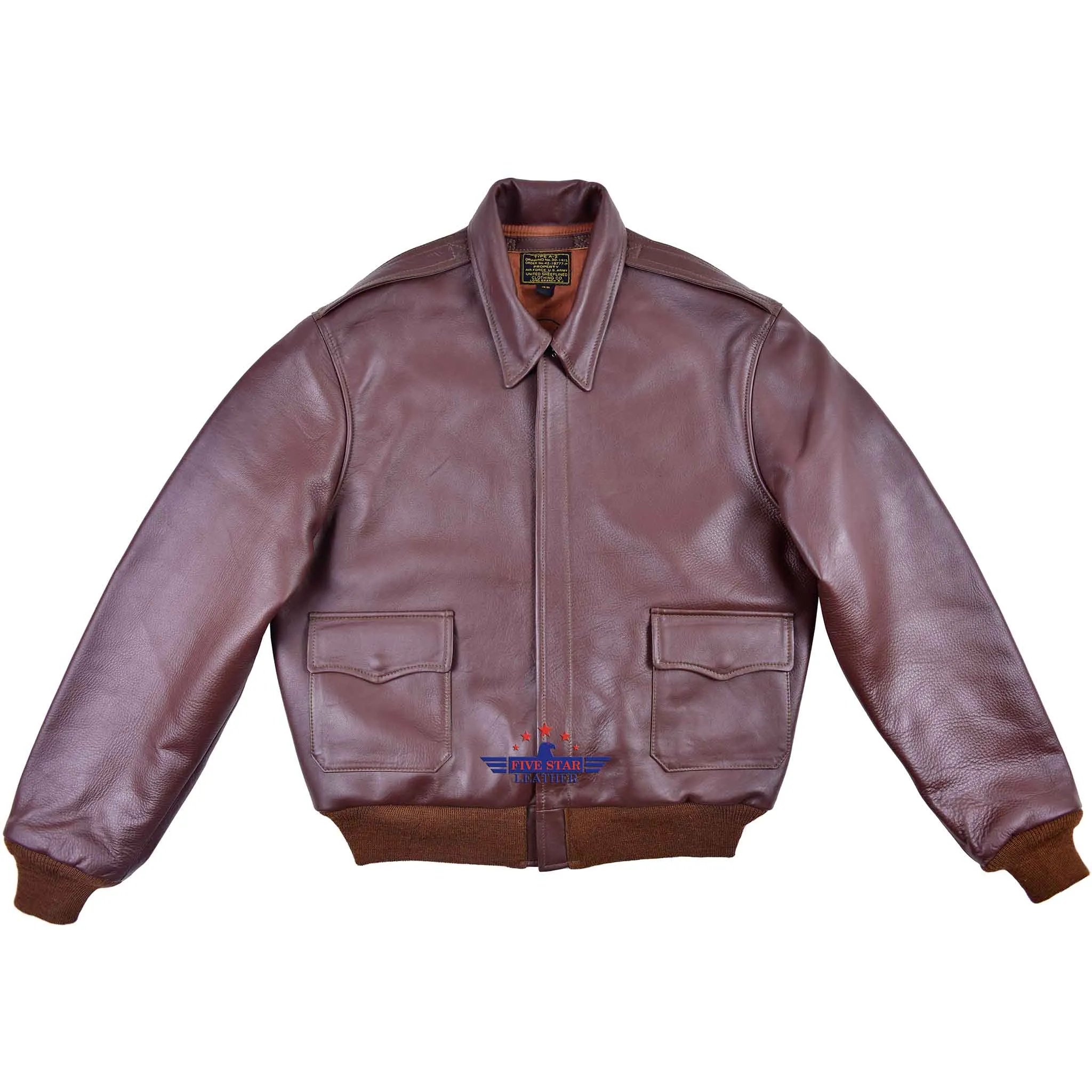 Repro Type A2 United Sheeplined Clothing Co. Order No. 42.18777-P Real Horsehide Leather Russet Brown Jacket sold by Five Star Leather