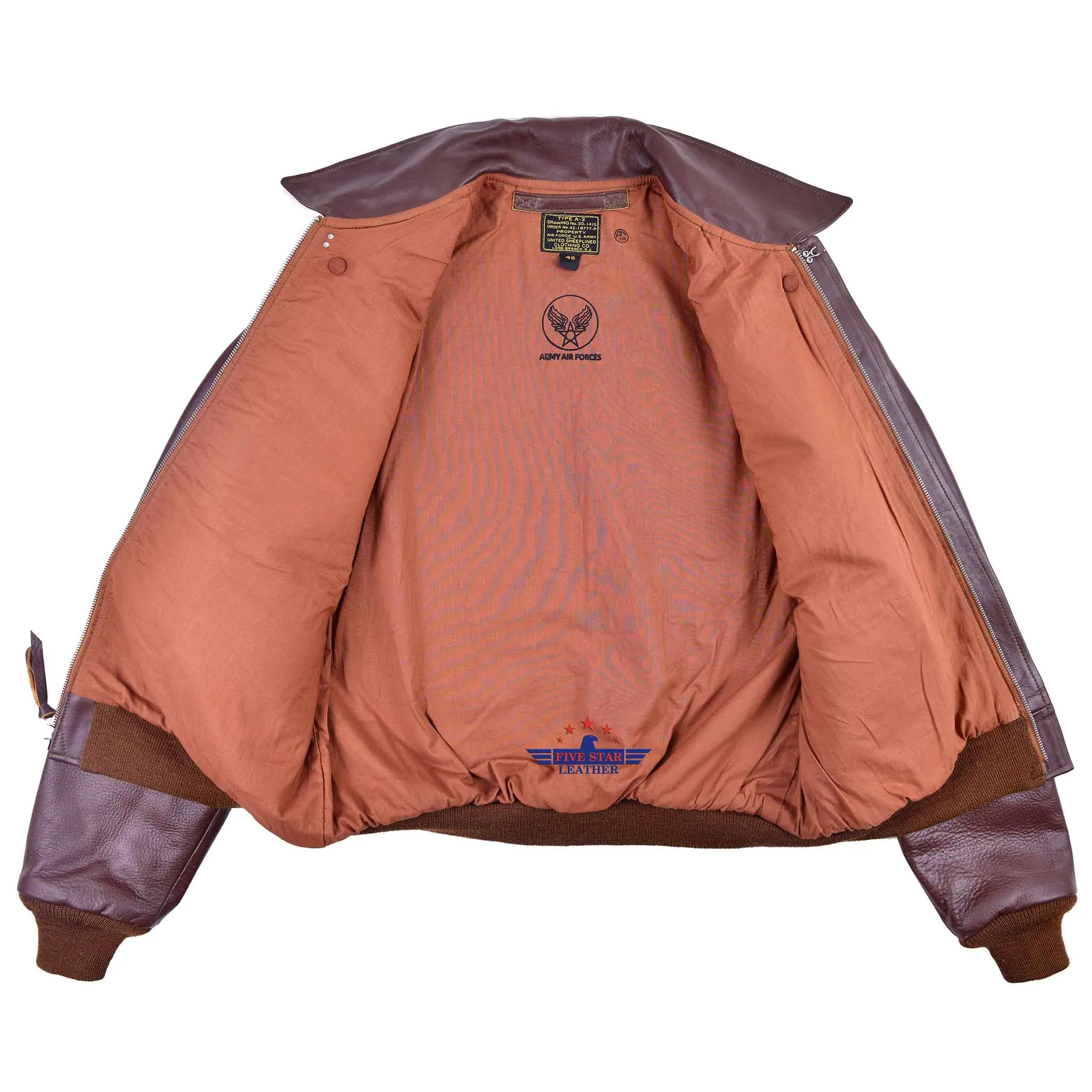 Repro Type A2 United Sheeplined Clothing Co. Order No. 42.18777-P Real Horsehide Leather Russet Brown Jacket sold by Five Star Leather product image thumbnail 4