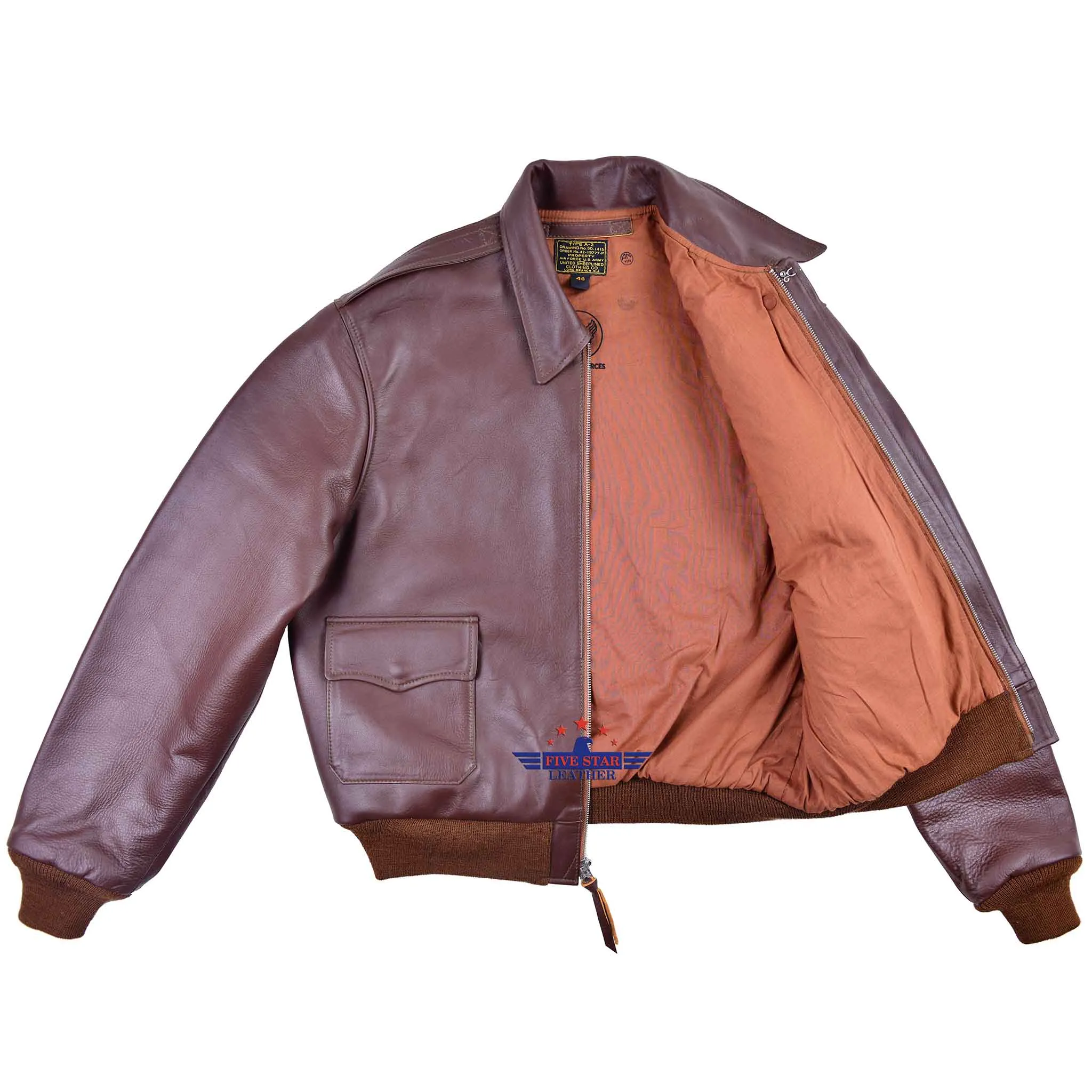 Repro Type A2 United Sheeplined Clothing Co. Order No. 42.18777-P Real Horsehide Leather Russet Brown Jacket sold by Five Star Leather product image thumbnail 5