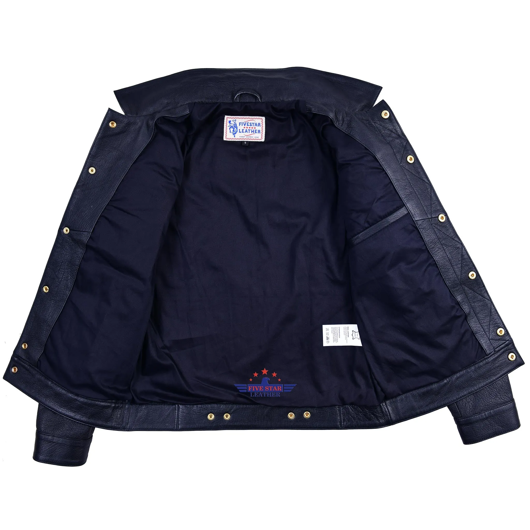 Men Trucker Real Black Goatskin Classic Western Denim Style Leather Black Jacket sold by Five Star Leather product image thumbnail 5