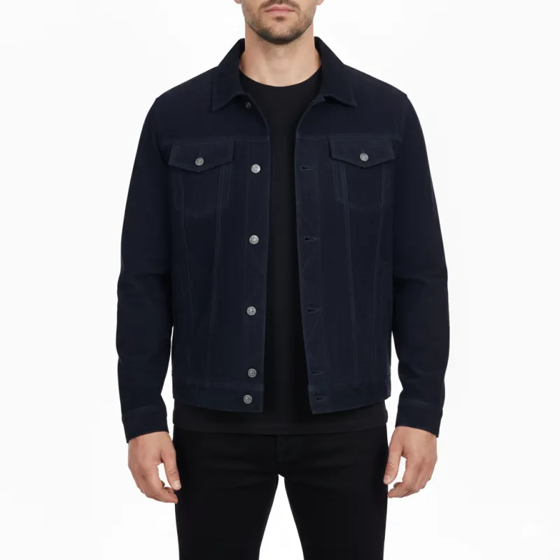 Men Trucker Black Suede Classic Retro Western Denim Style Leather Jacket sold by Five Star Leather