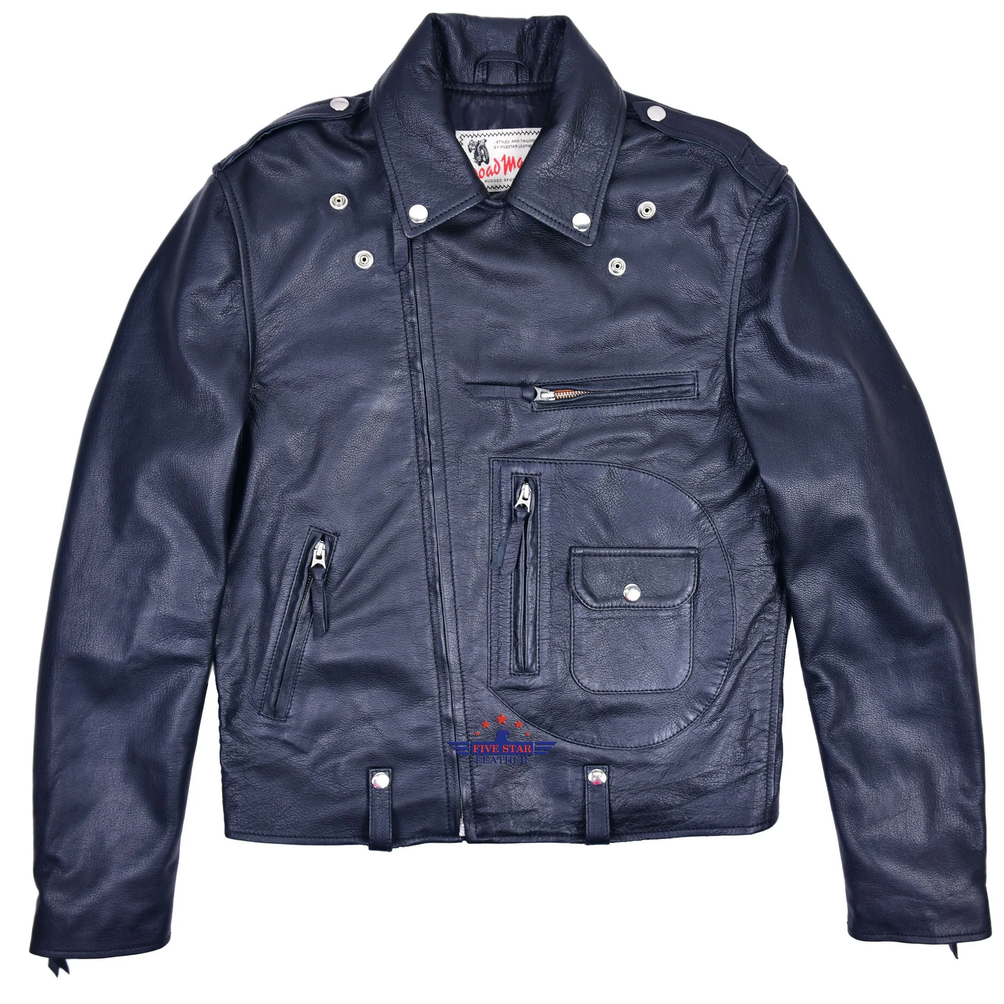 FiveStar Leather Vintage D Pocket Road Master Men Jacket Black Goatskin sold by Five Star Leather product image thumbnail 2