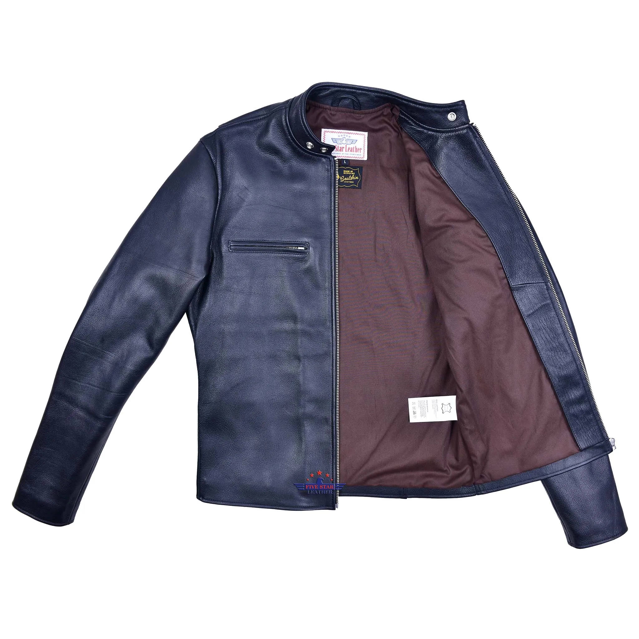 FiveStar Leather Men's Vintage Cafe Racer Black Goatskin Road Master Jacket sold by Five Star Leather product image thumbnail 4