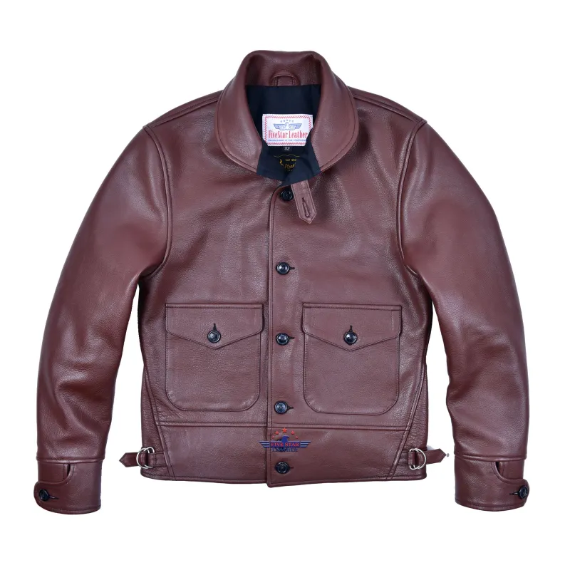 Men's Repro 1930s Vintage Cossack Real Steer hide Leather Jacket Russet Brown sold by Five Star Leather