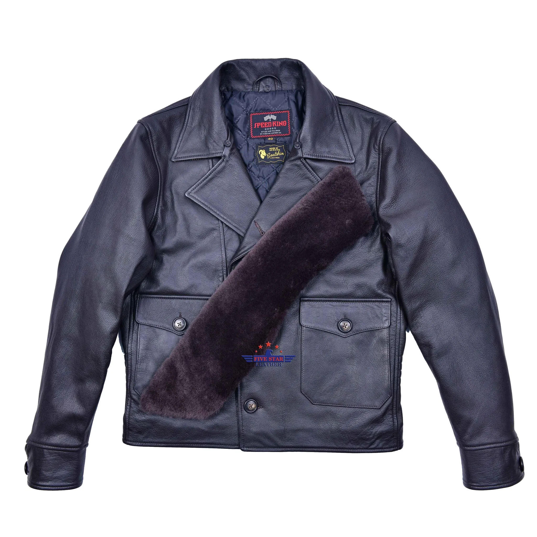 FiveStar Leather 1940s Half belt Jacket Gunrunner Real Goatskin sold by Five Star Leather product image thumbnail 2
