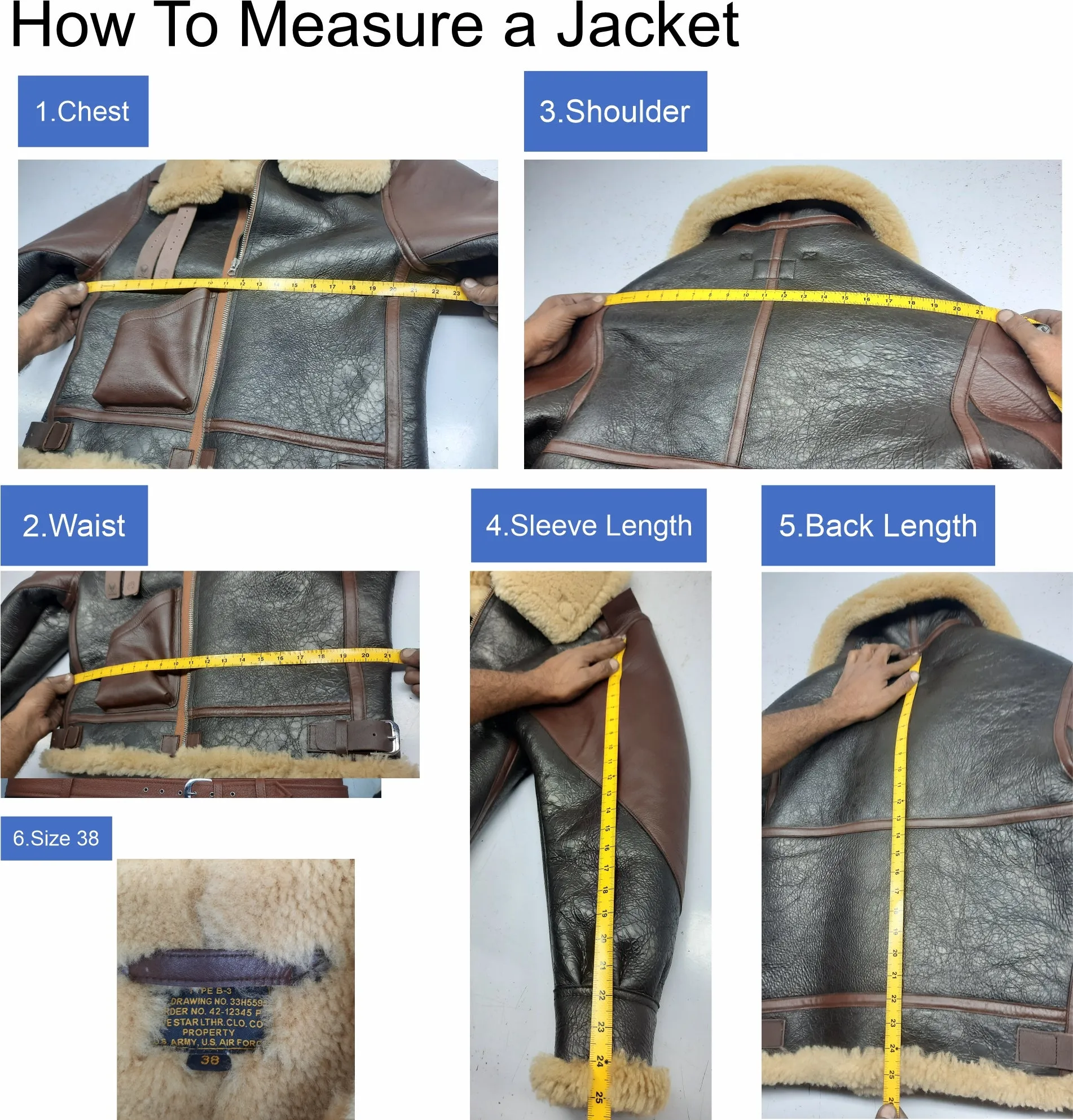 FiveStar Leather Repro of Type B-3 DWG. No. 33H5595 A.C. Contract No. W535 AC-1943 Two Tone Sheepskin Jacket sold by Five Star Leather product image thumbnail 4