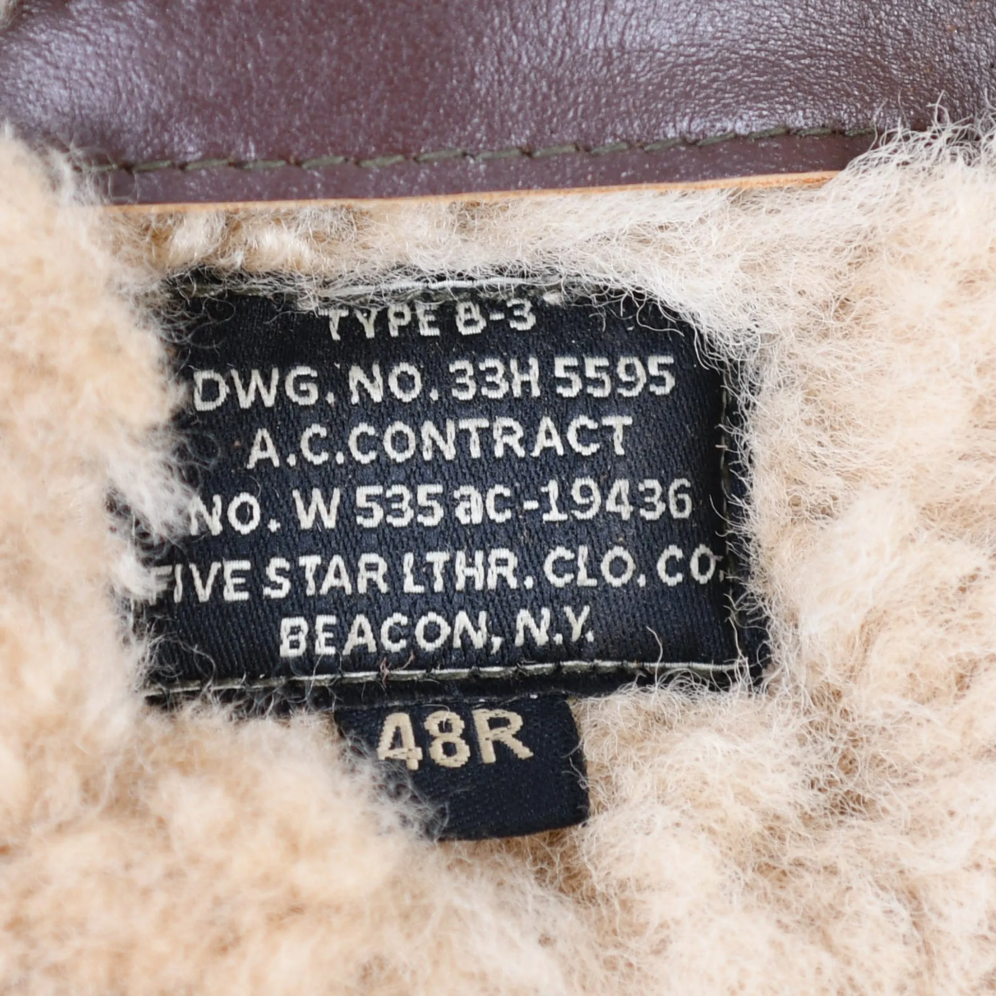 FiveStar Leather Repro of Type B-3 DWG. No. 33H5595 A.C. Contract No. W535 AC-1943 Two Tone Sheepskin Jacket sold by Five Star Leather product image thumbnail 5