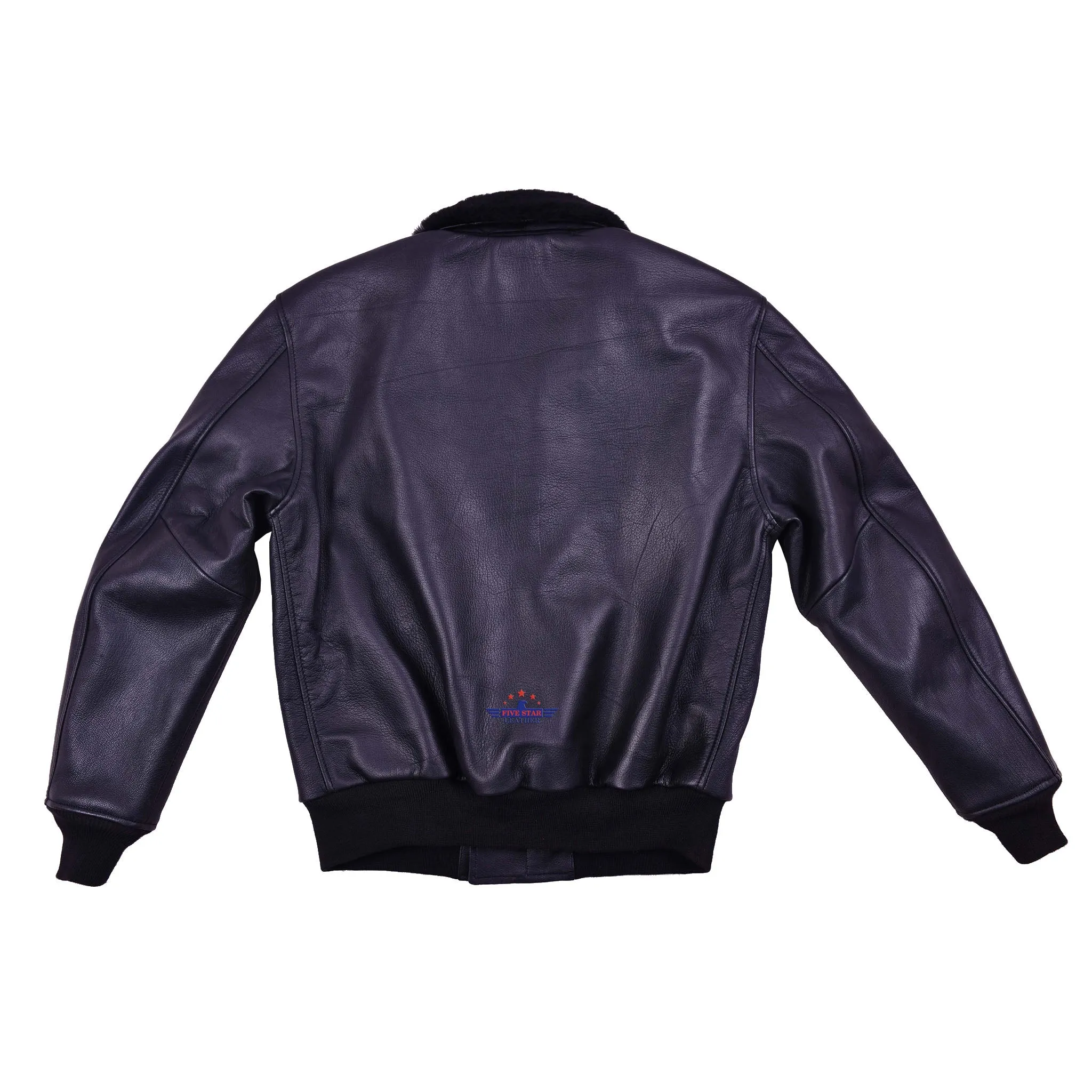 Men Real Goatskin Leather Black Jacket Wind Breaker With Mouton Fur Collar sold by Five Star Leather product image thumbnail 2