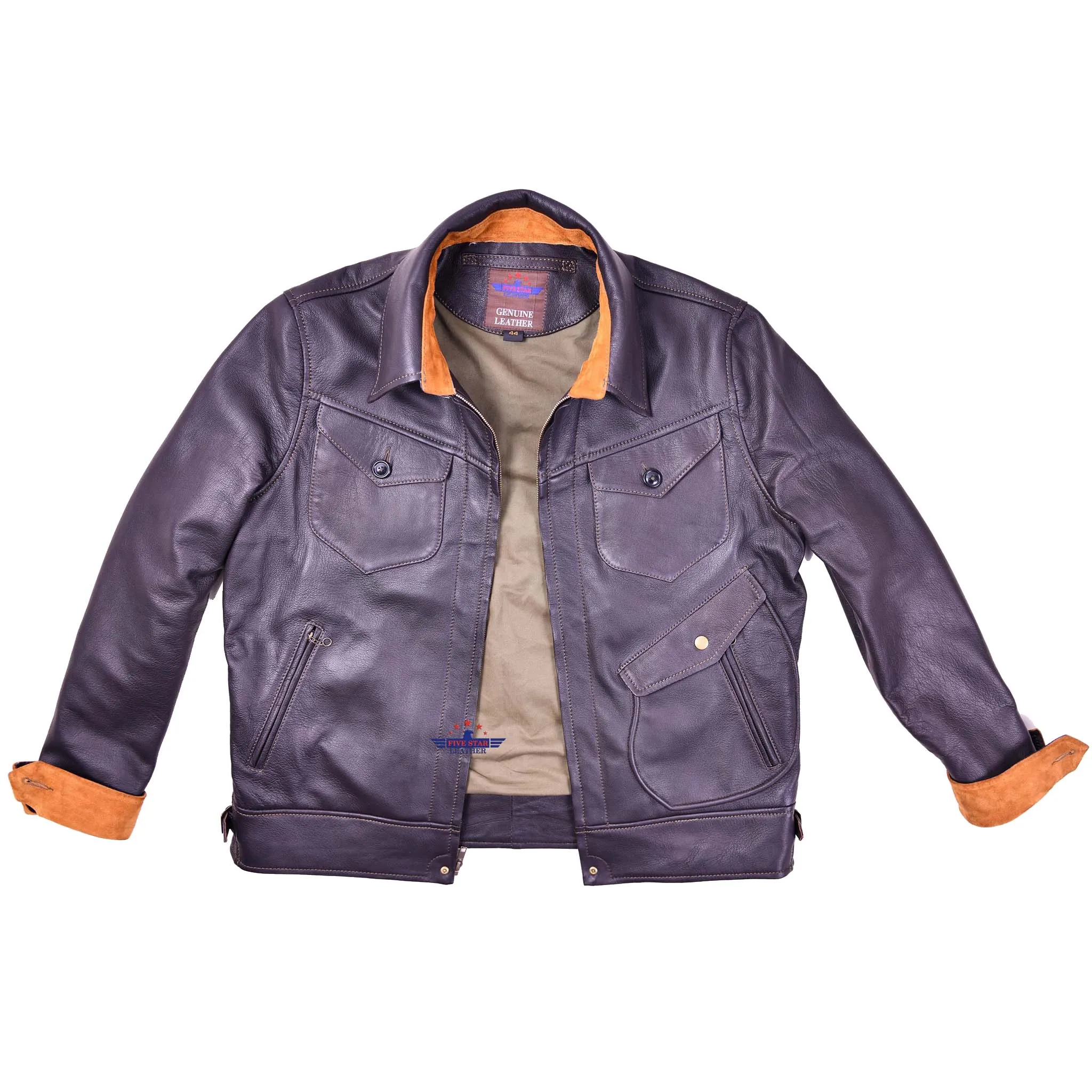 Men Fivestar Classic Vintage Look Ranch Jacket Real Goatskin Leather sold by Five Star Leather product image thumbnail 2