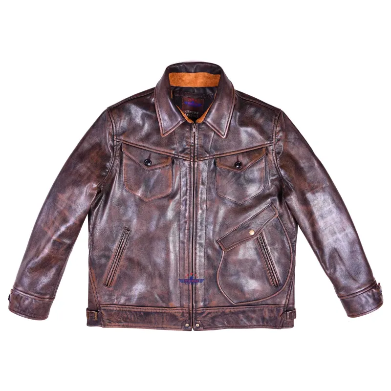 FiveStar Leather Men Classic Vintage look Ranch Jacket Real Goatskin Leather sold by Five Star Leather