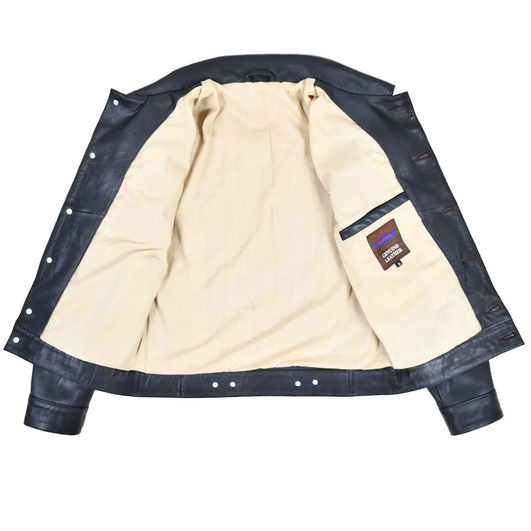 Men Trucker Real Goatskin Classic Western Denim Style Seal Brown Leather Jacket sold by Five Star Leather product image thumbnail 5