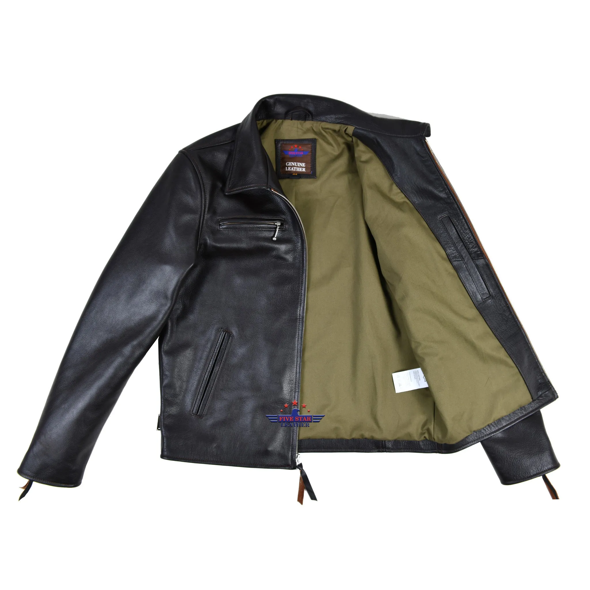 Civilian Vintage 1930's Classic Men Real Leather Jacket cafe racer sold by Five Star Leather product image thumbnail 5