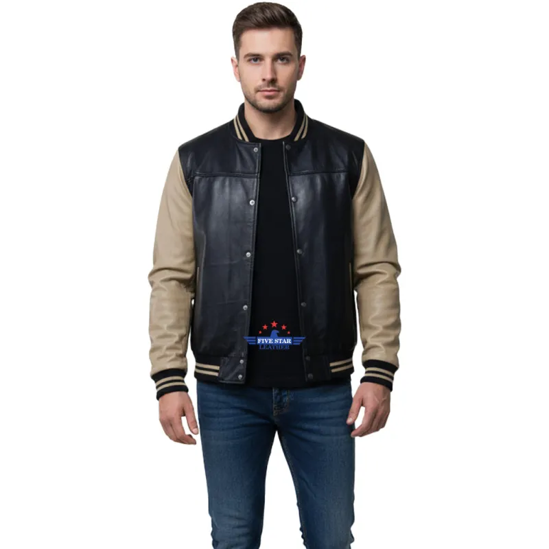 Men Real Soft Lamb Leather Puffer Varsity Baseball Bomber College Jacket School sold by Five Star Leather