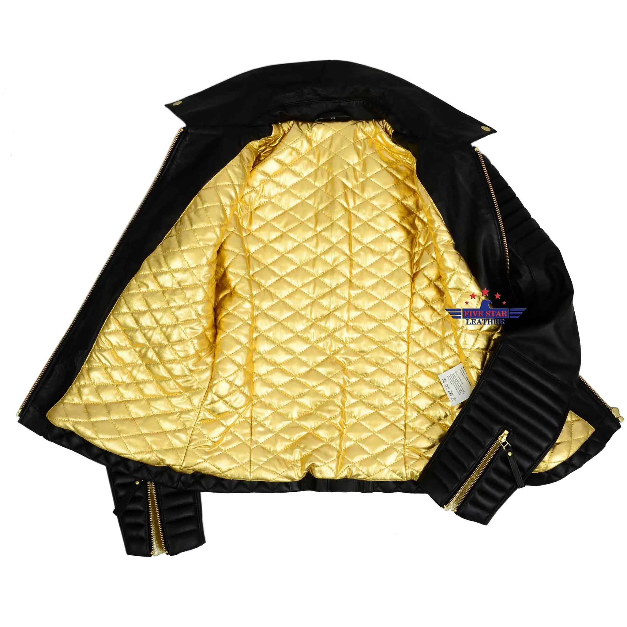 Women Real Leather Jacket Triple zip Padded Quilted Double Breasted sold by Five Star Leather product image thumbnail 5