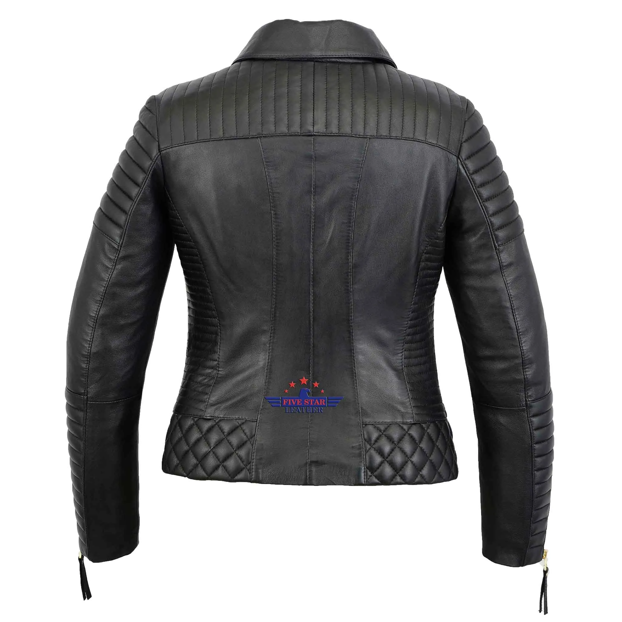 Women Real Leather Jacket Triple zip Padded Quilted Double Breasted sold by Five Star Leather product image thumbnail 3