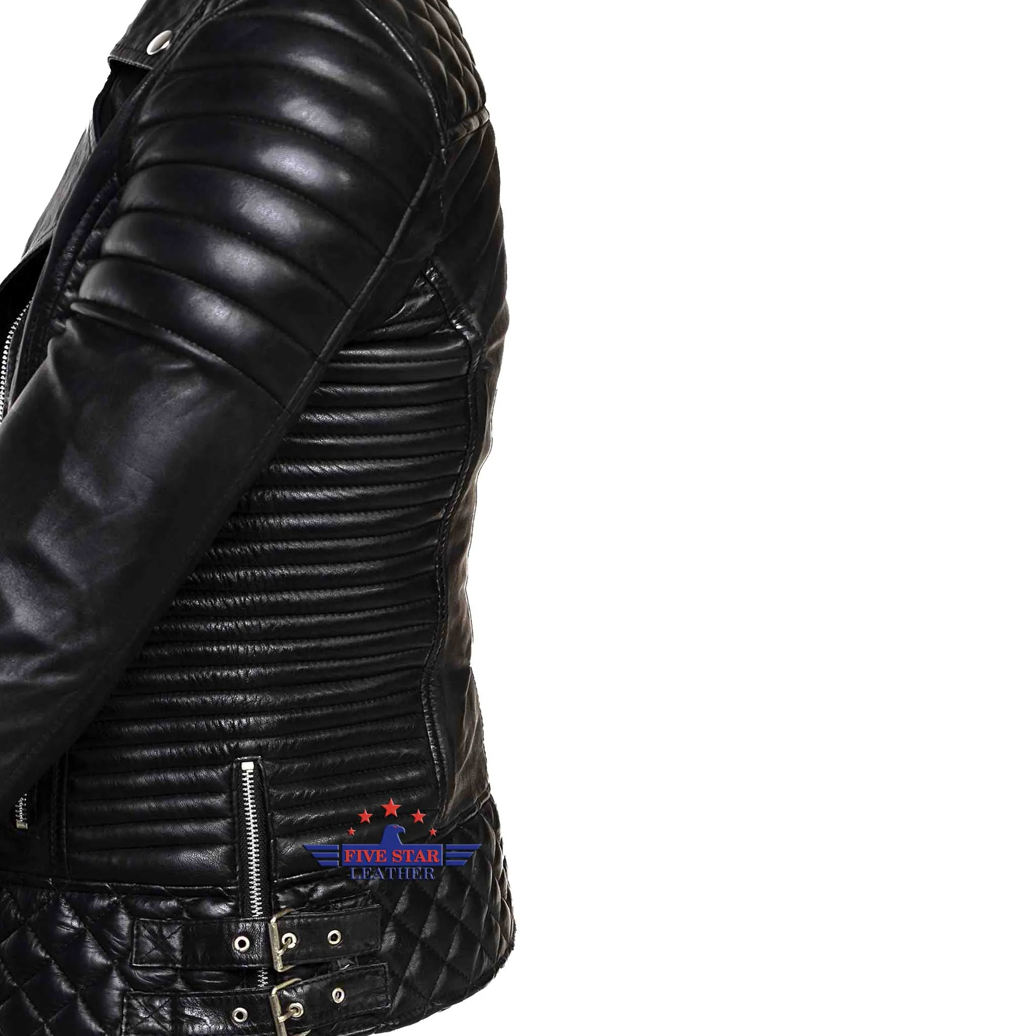 Women Ladies Black shoulder Diamond Quilted Lambskin Fashion Leather Jacket sold by Five Star Leather product image thumbnail 5