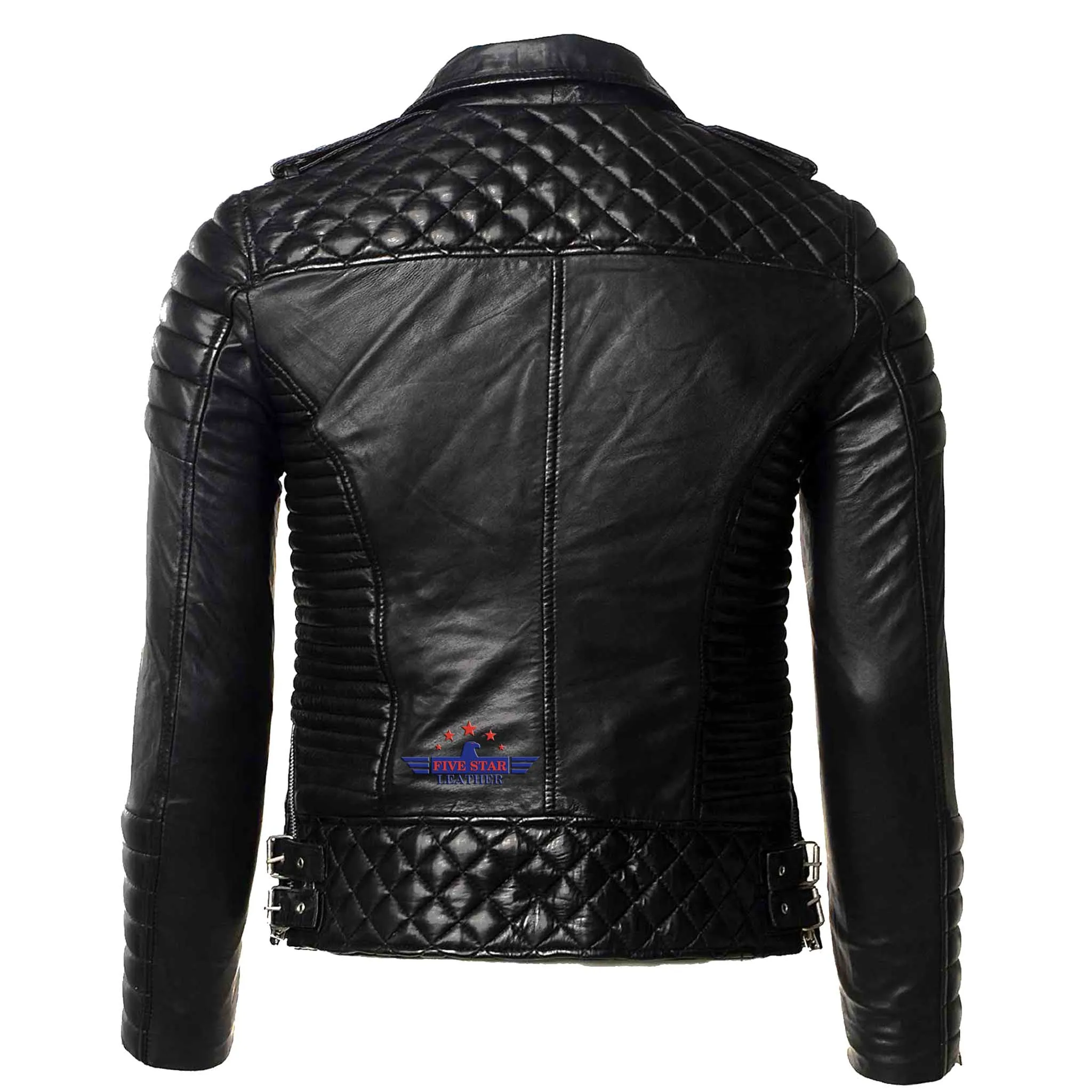 Women Ladies Black shoulder Diamond Quilted Lambskin Fashion Leather Jacket sold by Five Star Leather product image thumbnail 4