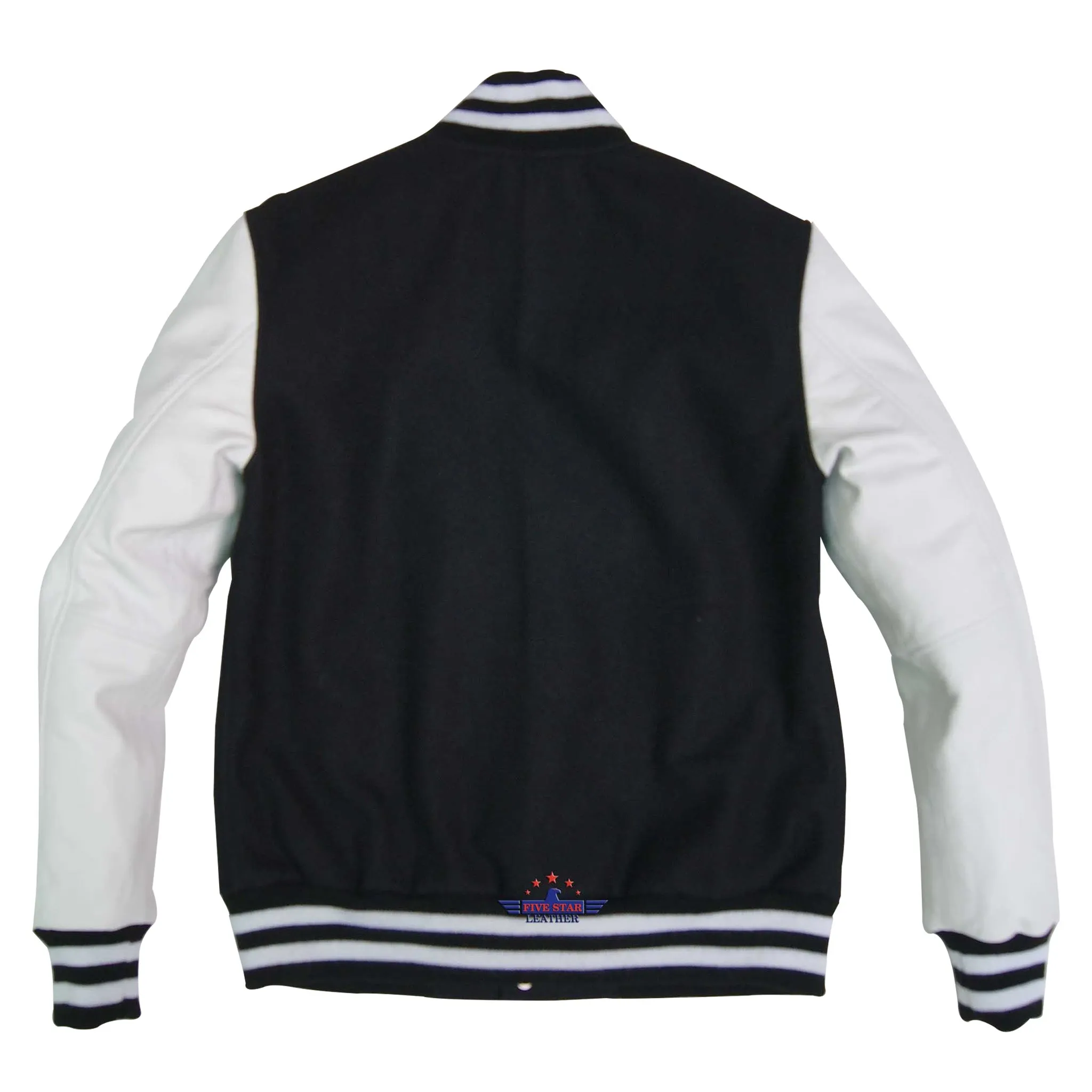 Men Real Leather Sleeve Varsity Baseball Bomber College Wool Jacket Blue & White sold by Five Star Leather product image thumbnail 3